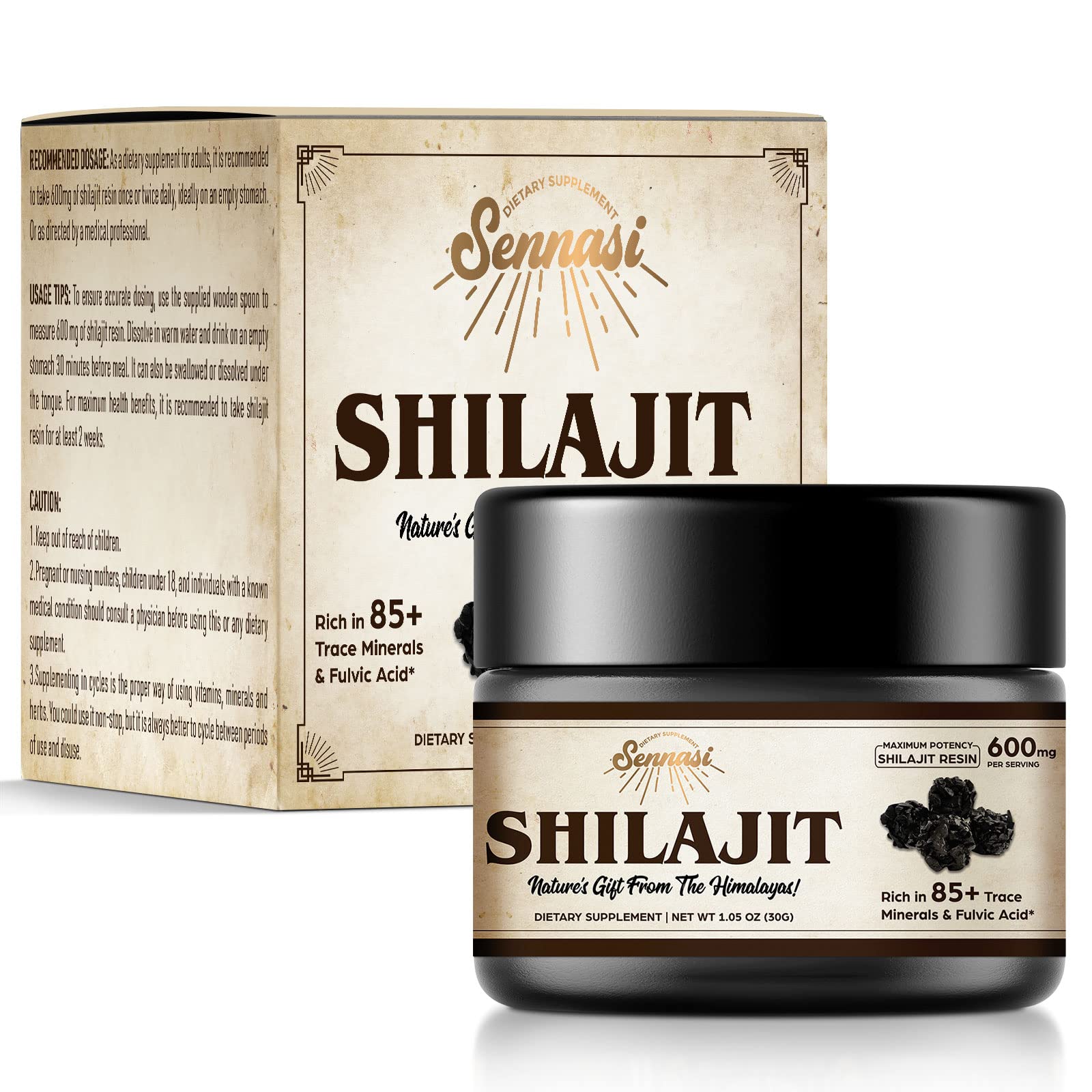Sennasi Shilajit Resin 30g on a wooden table