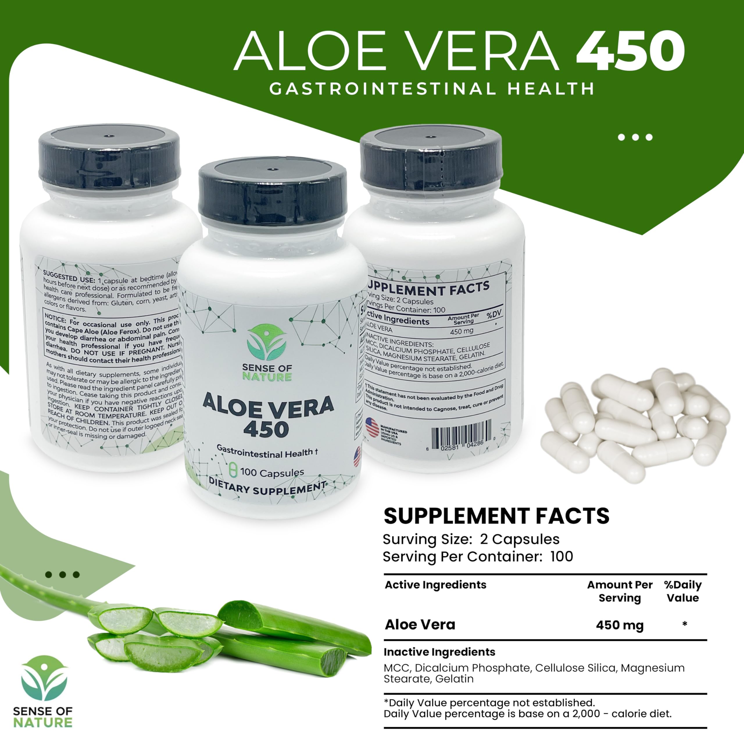 Sense of Nature Aloe Vera 450 supplement label details