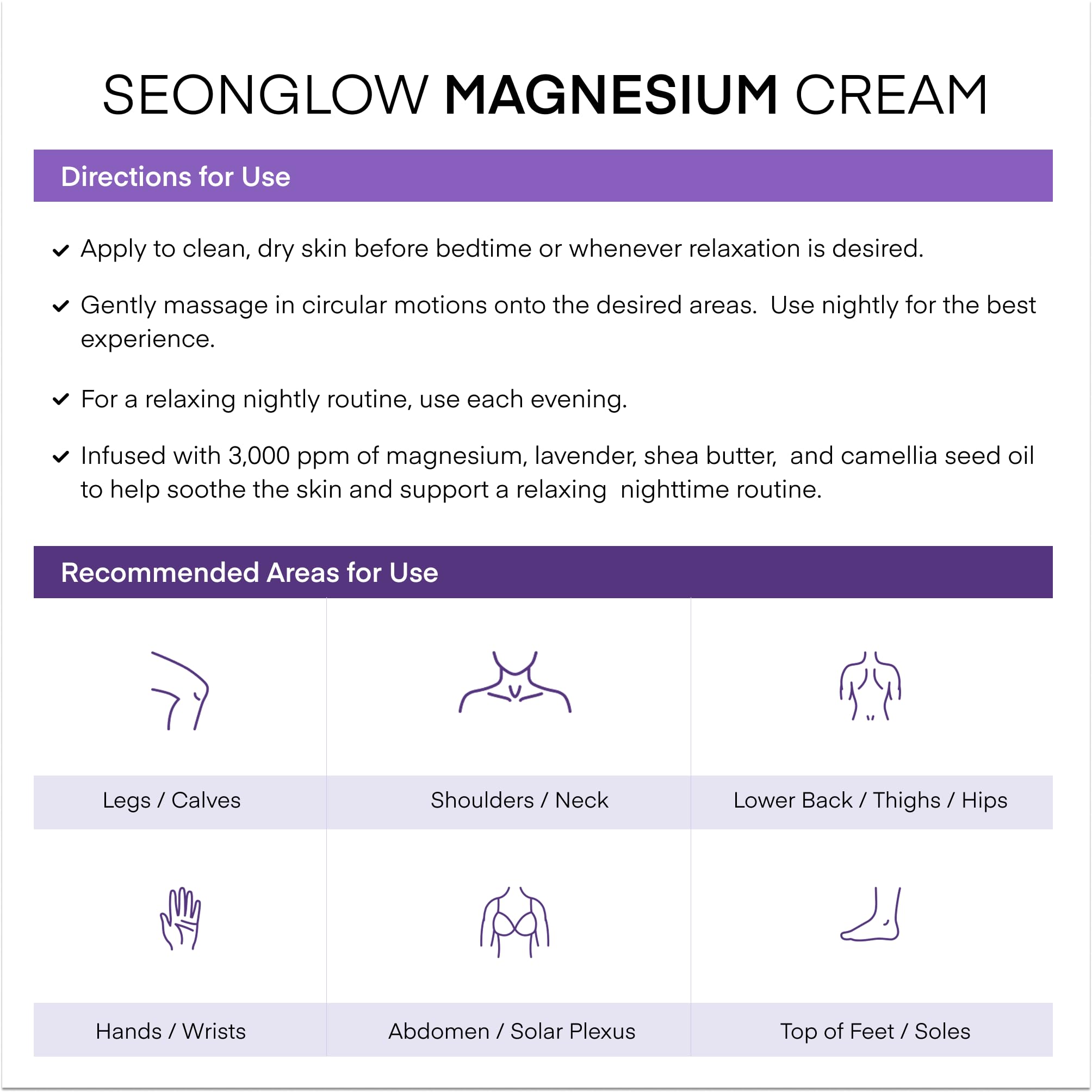SEONGLOW Magnesium Cream packaging with product details