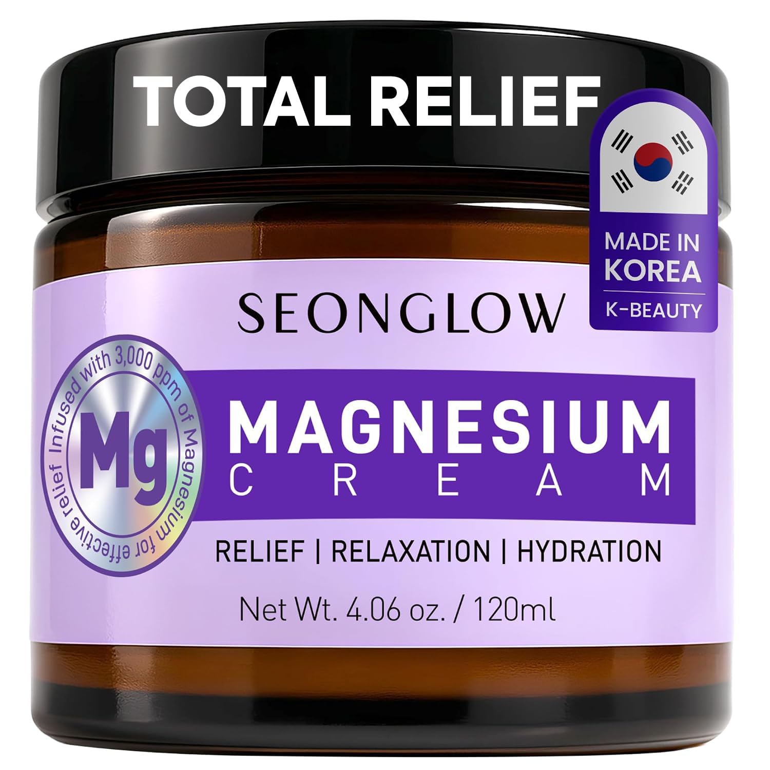 SEONGLOW Total Relief Magnesium Cream 4 Fl Oz front view with lavender scent
