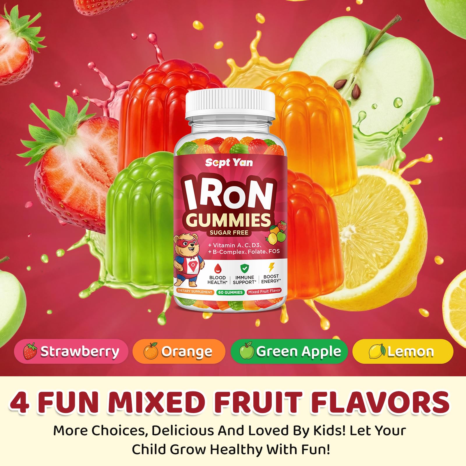 SEPT YAN Iron Gummies for Kids open bottle
