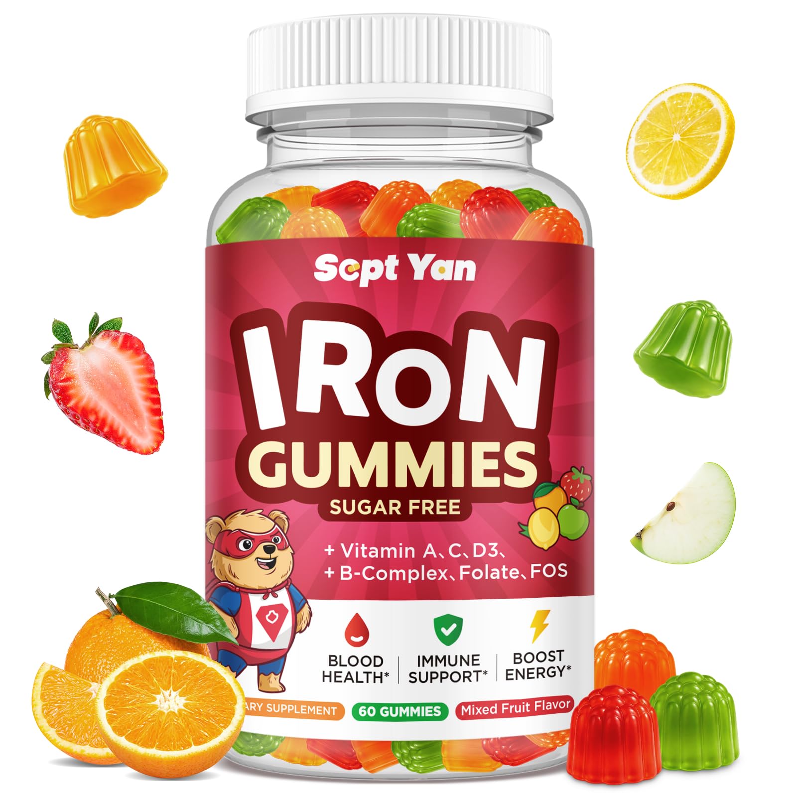 SEPT YAN Iron Gummies for Kids strawberry flavour front view