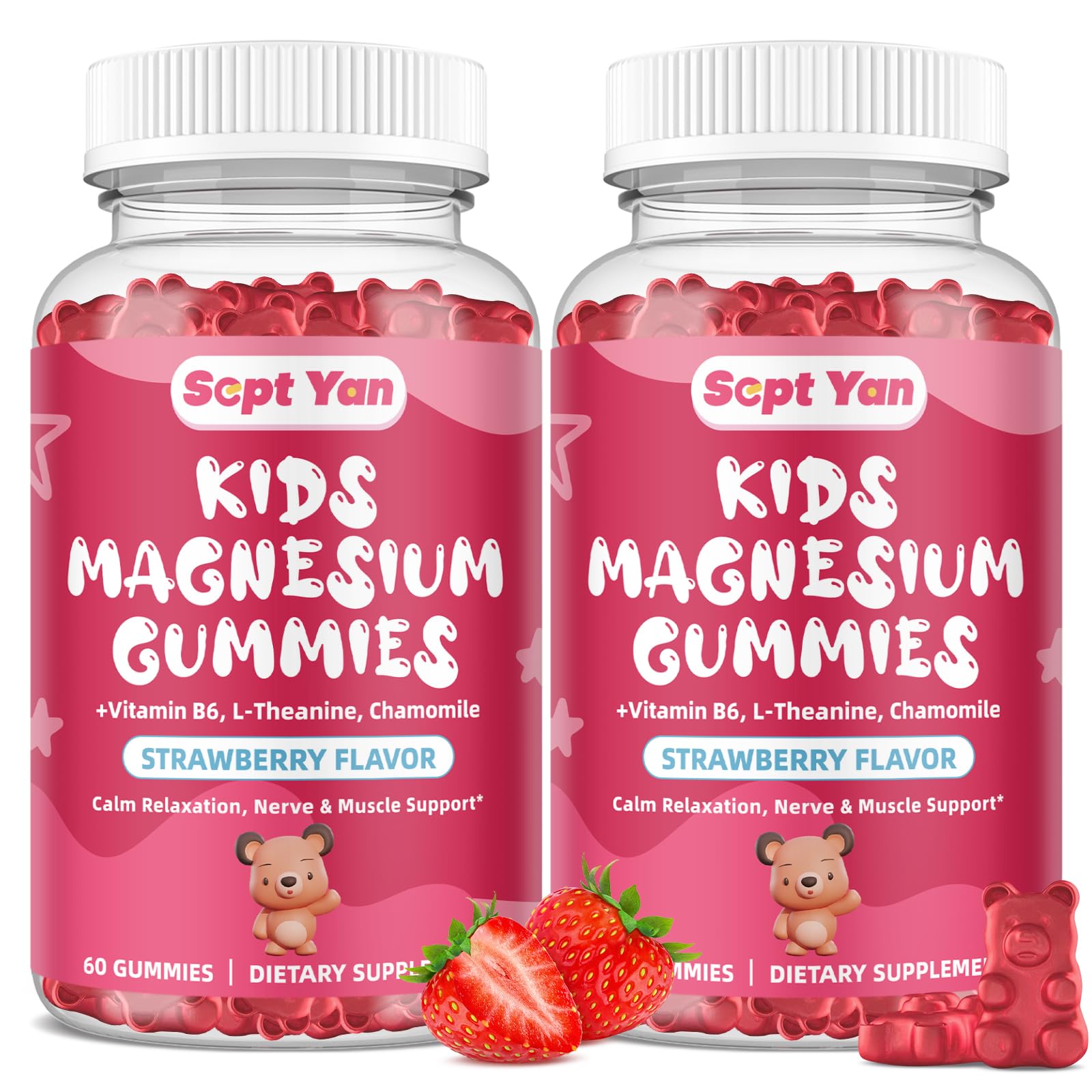 SEPT YAN Kids Magnesium Citrate Gummies 60 Count Strawberry front view