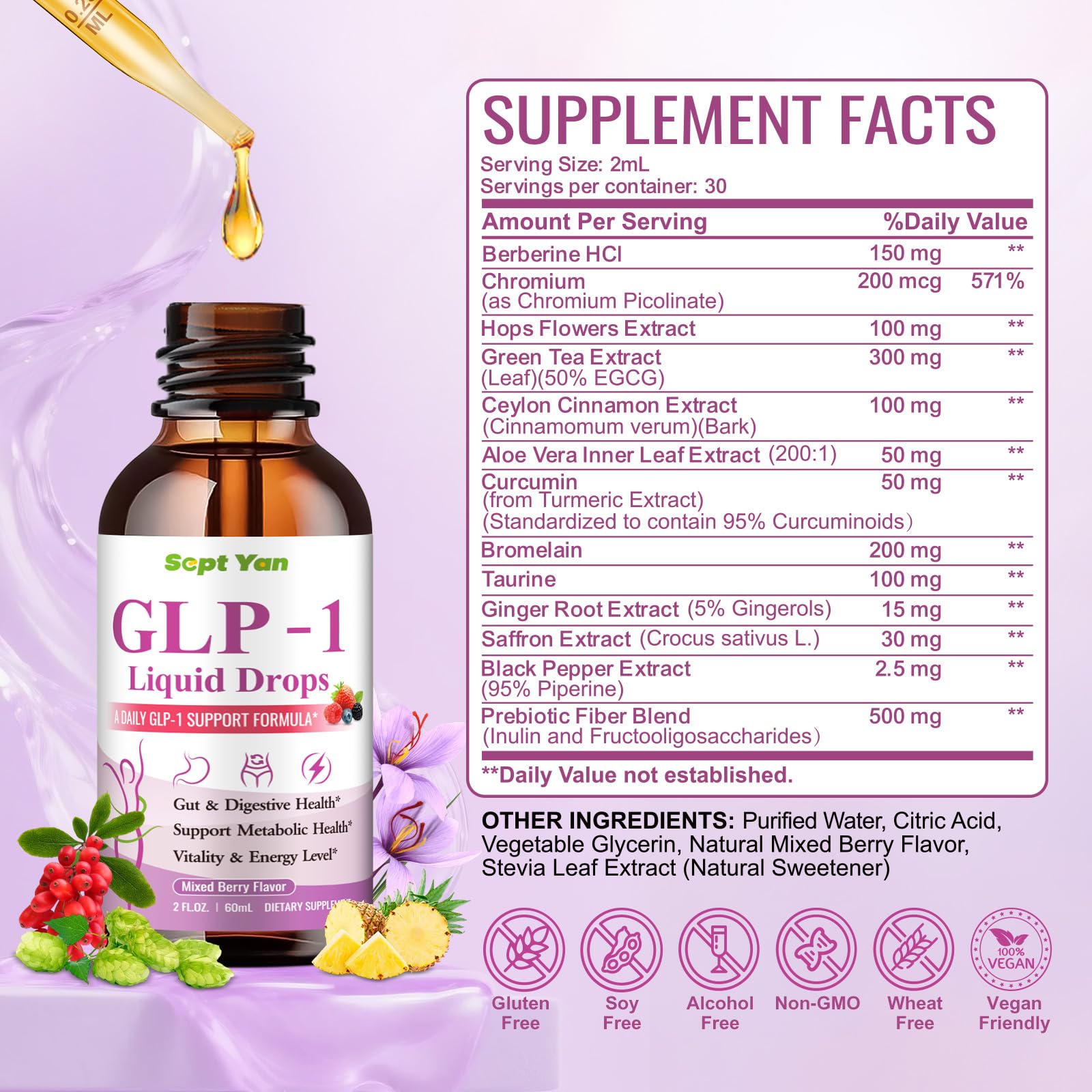 SEPT YAN Liquid Supplement bottle side view showing dosage instructions