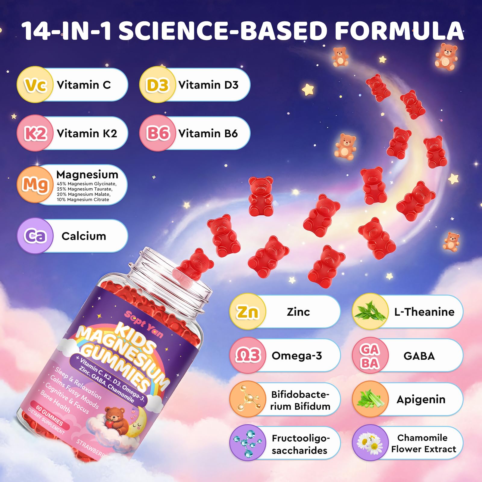 SEPT YAN Magnesium Glycinate Gummies with measuring spoon
