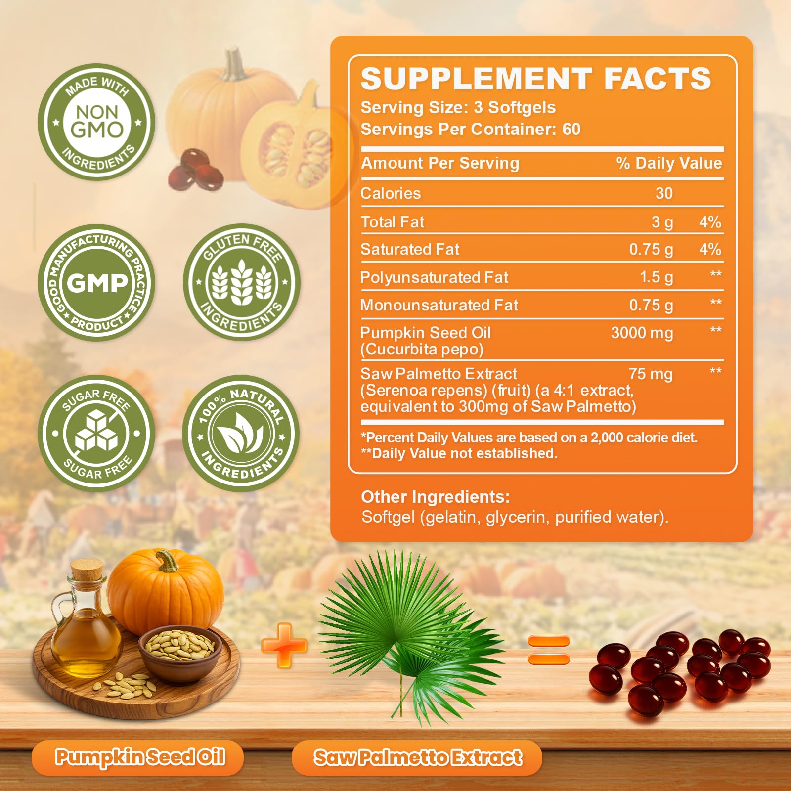SEPT YAN Saw Palmetto & Pumpkin Seed Oil Softgels side view