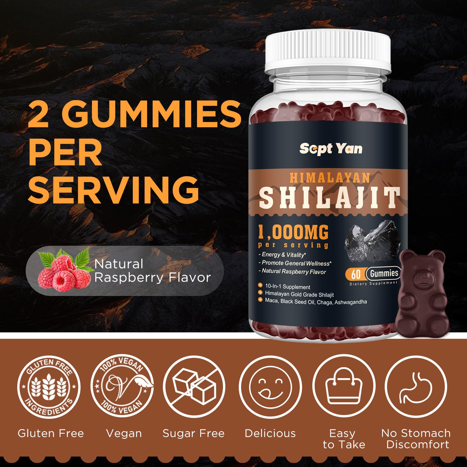 SEPT YAN Shilajit Gummies in a hand for size reference