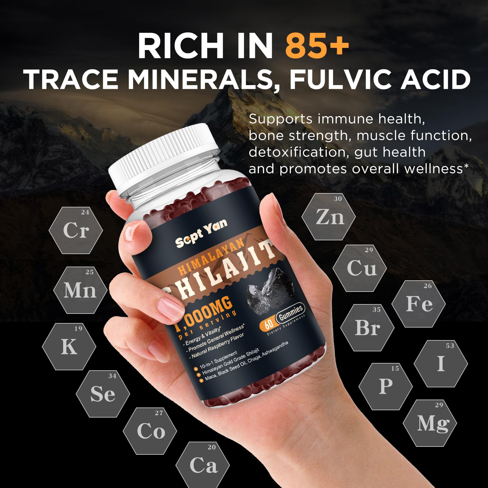 SEPT YAN Shilajit Gummies ingredients list on packaging