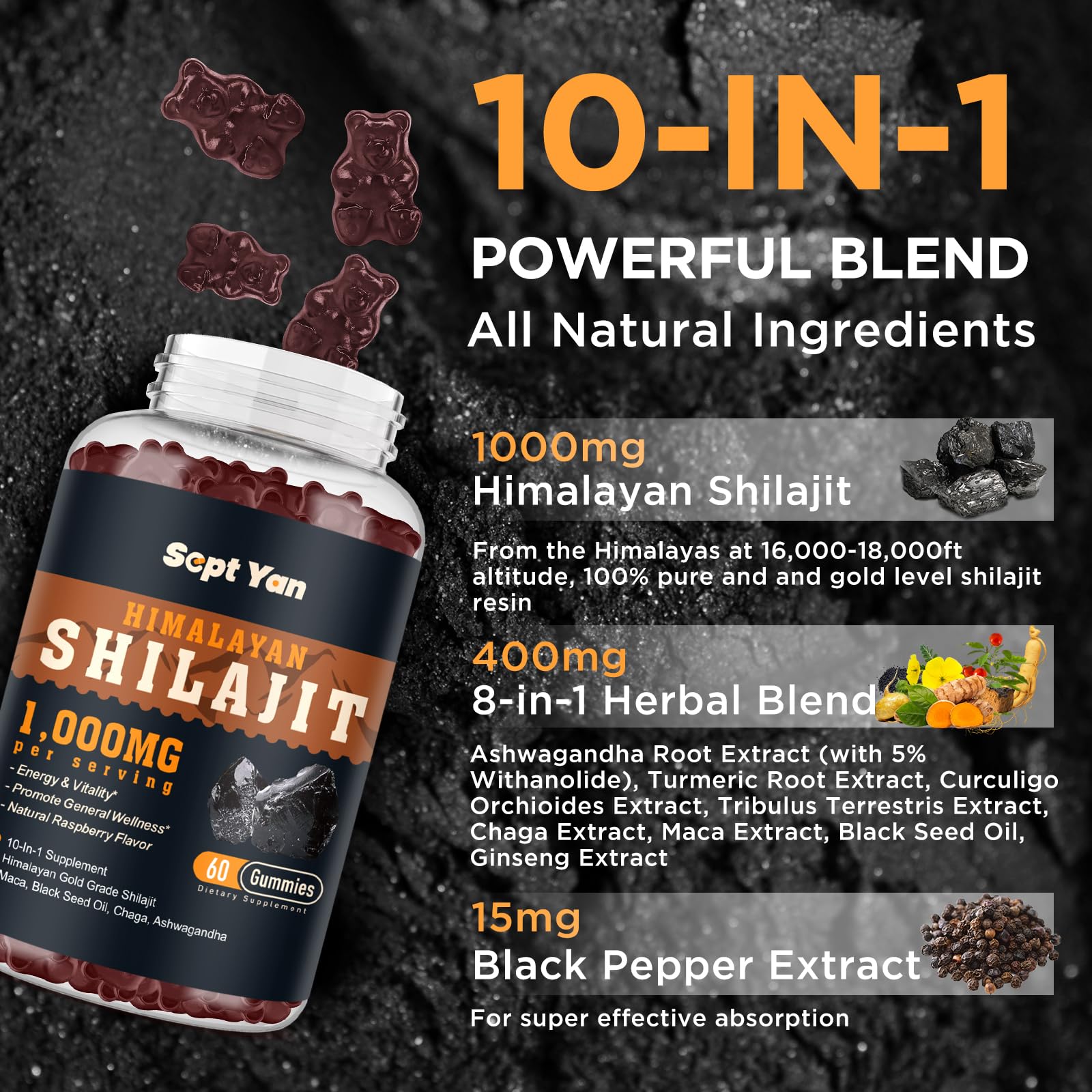 SEPT YAN Shilajit Gummies showing raspberry flavour