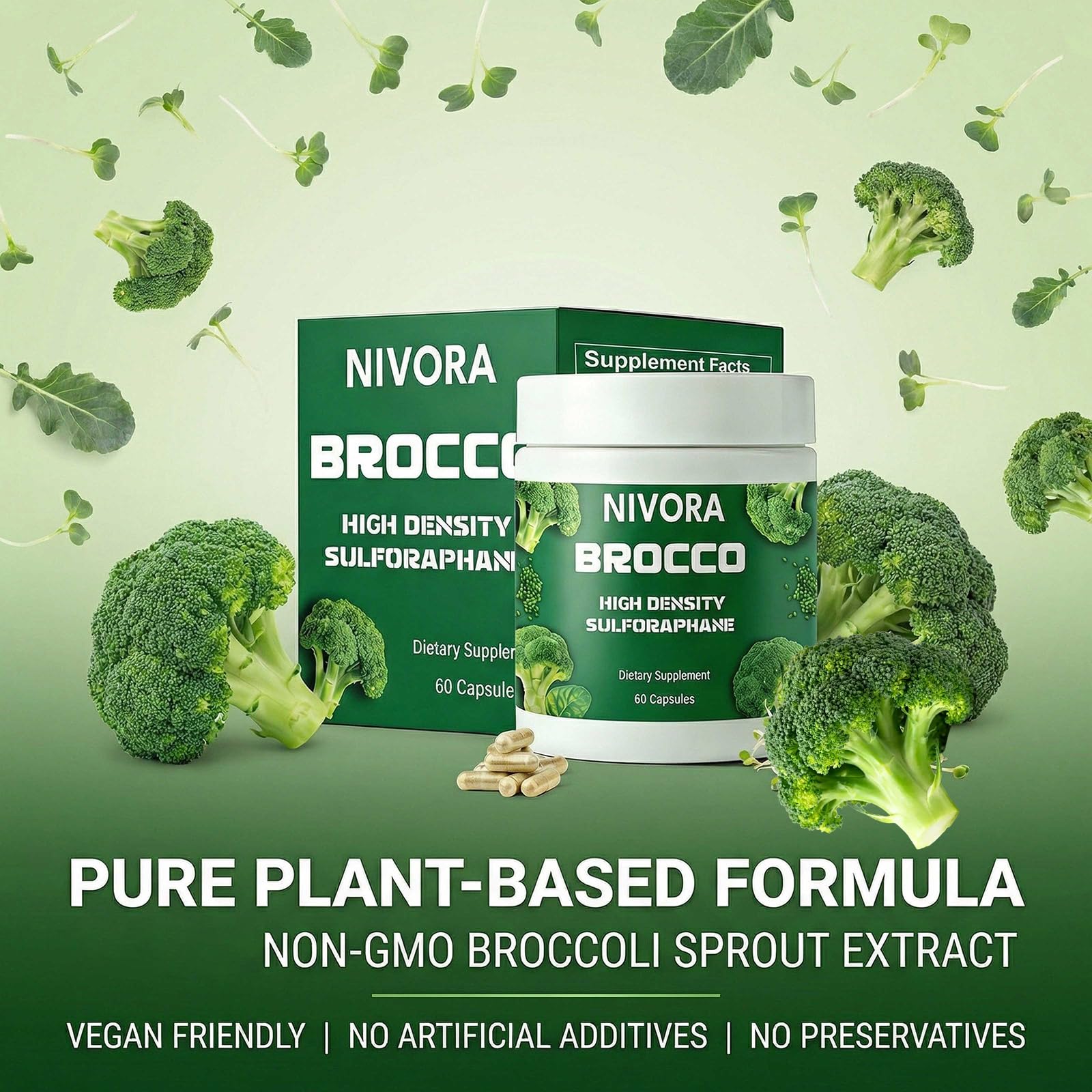 Sequente Broccoli Sprout Extract Capsules side view showing capsule size