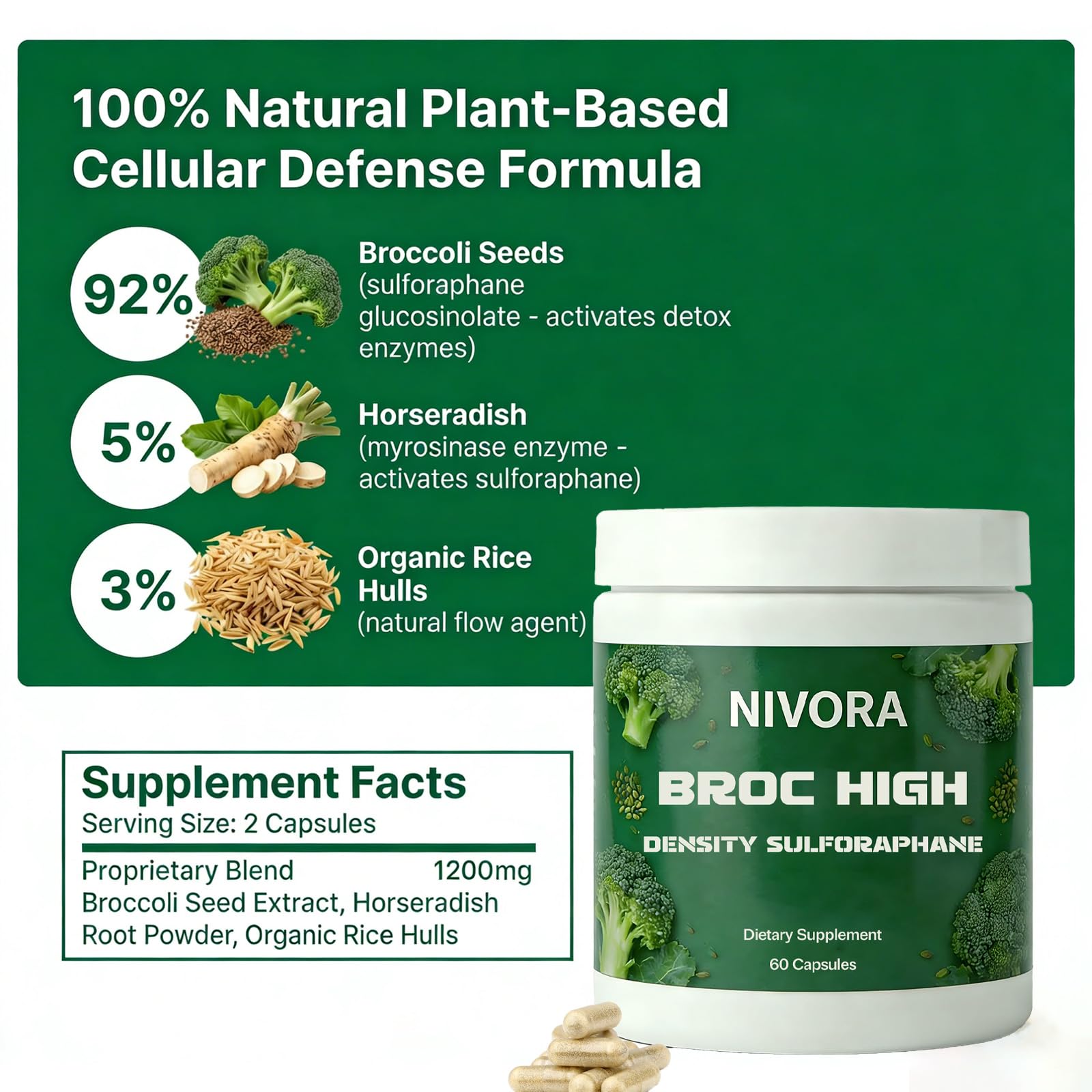 Sequente Broccoli Sprout Extract Capsules with a measuring spoon