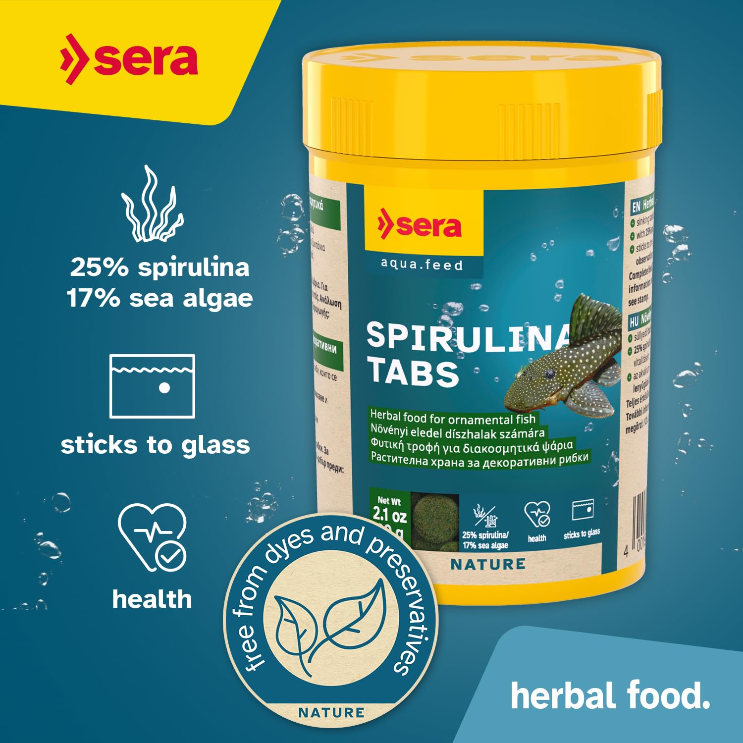 Sera Spirulina Tabs Nature 24% Spirulina side view packaging