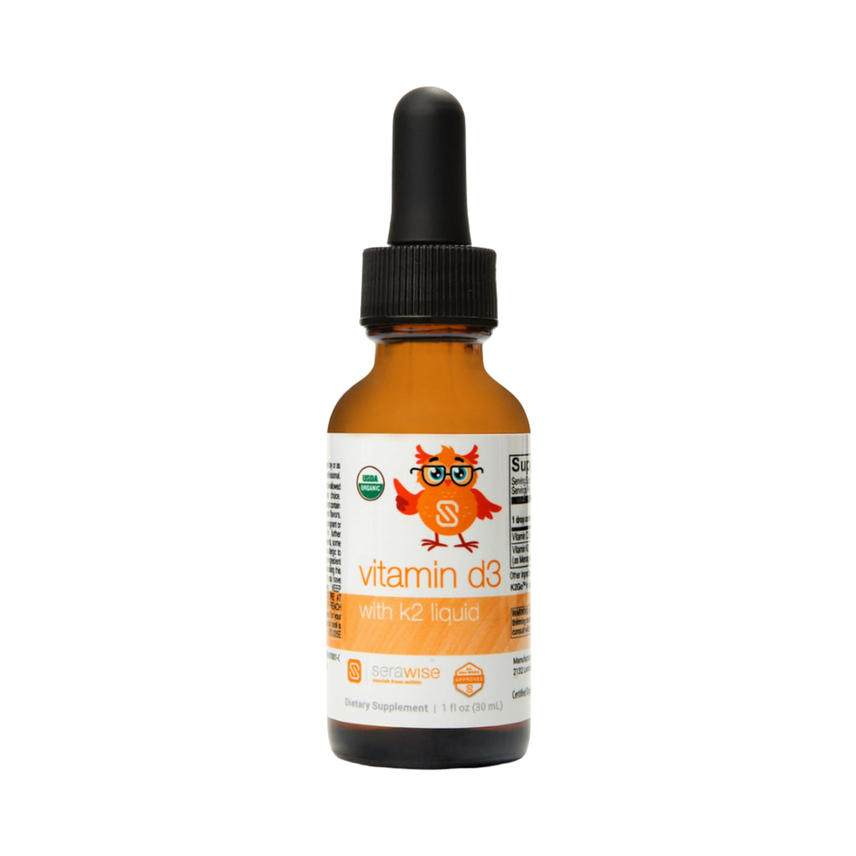 Serawise Organic Liquid Vitamin D3 with K2 30mL bottle front view