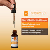 Serawise Organic Liquid Vitamin D3 with K2 bottle with olive oil background