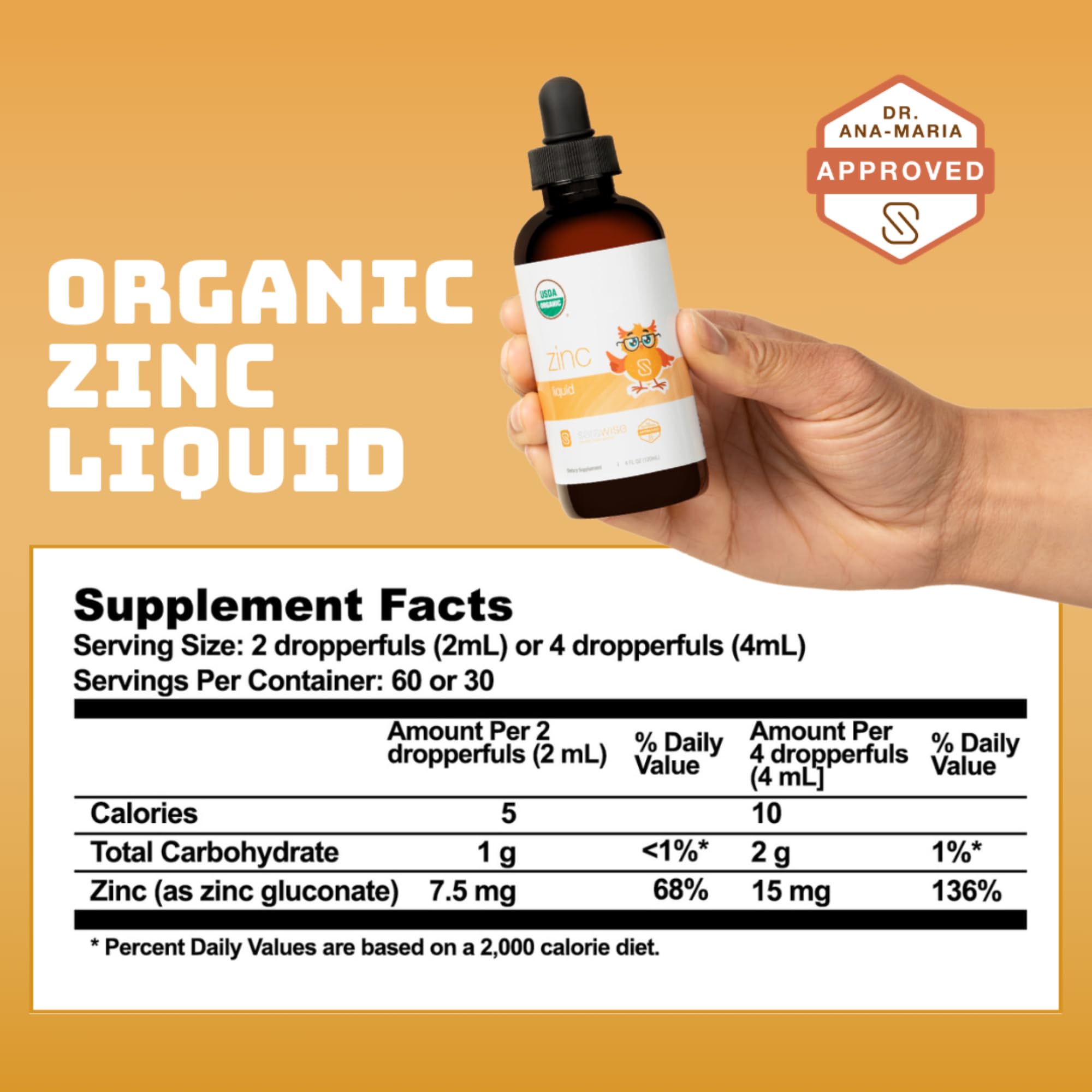 Serawise Organic Liquid Zinc 168g bottle side view
