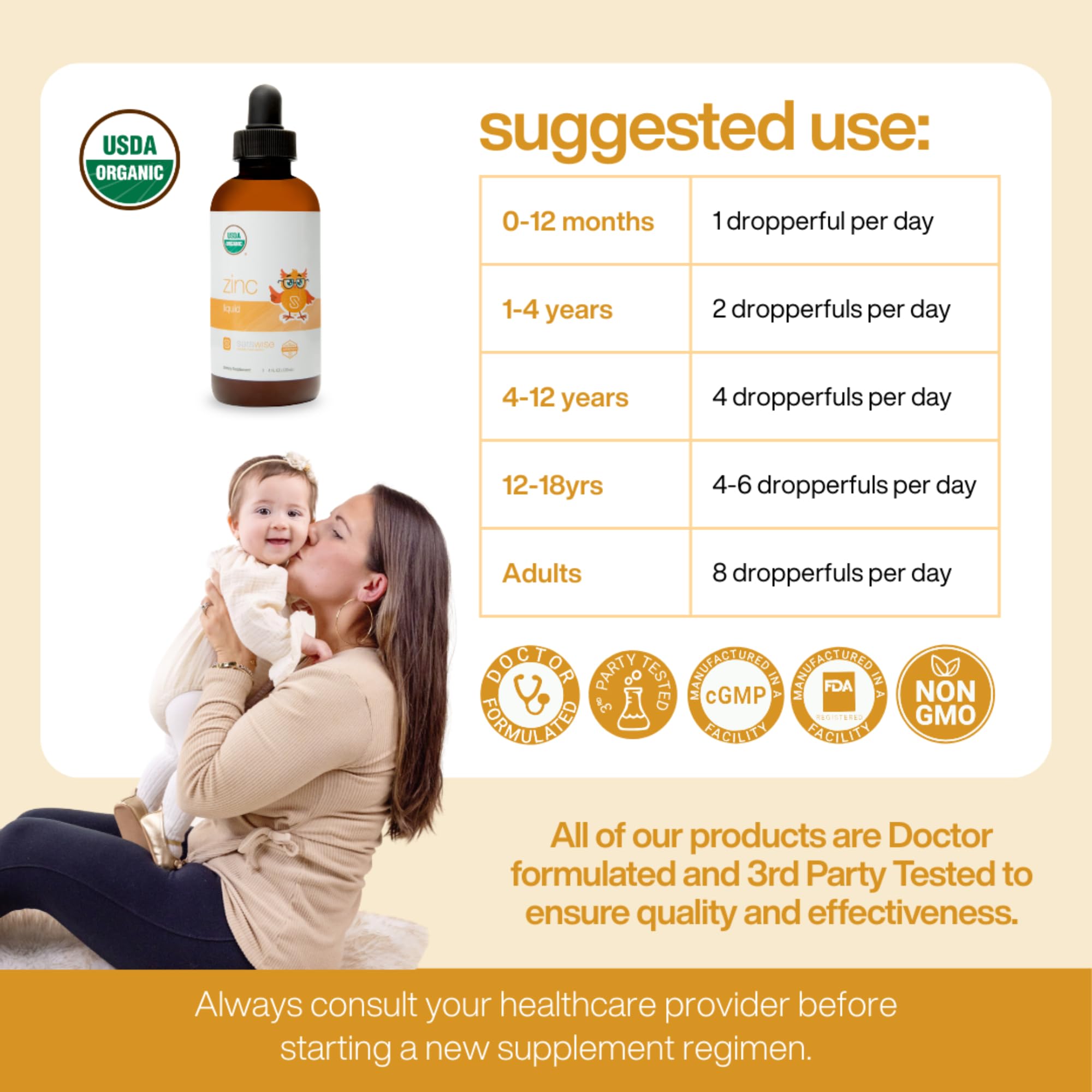 Serawise Organic Liquid Zinc 168g displayed with other supplements