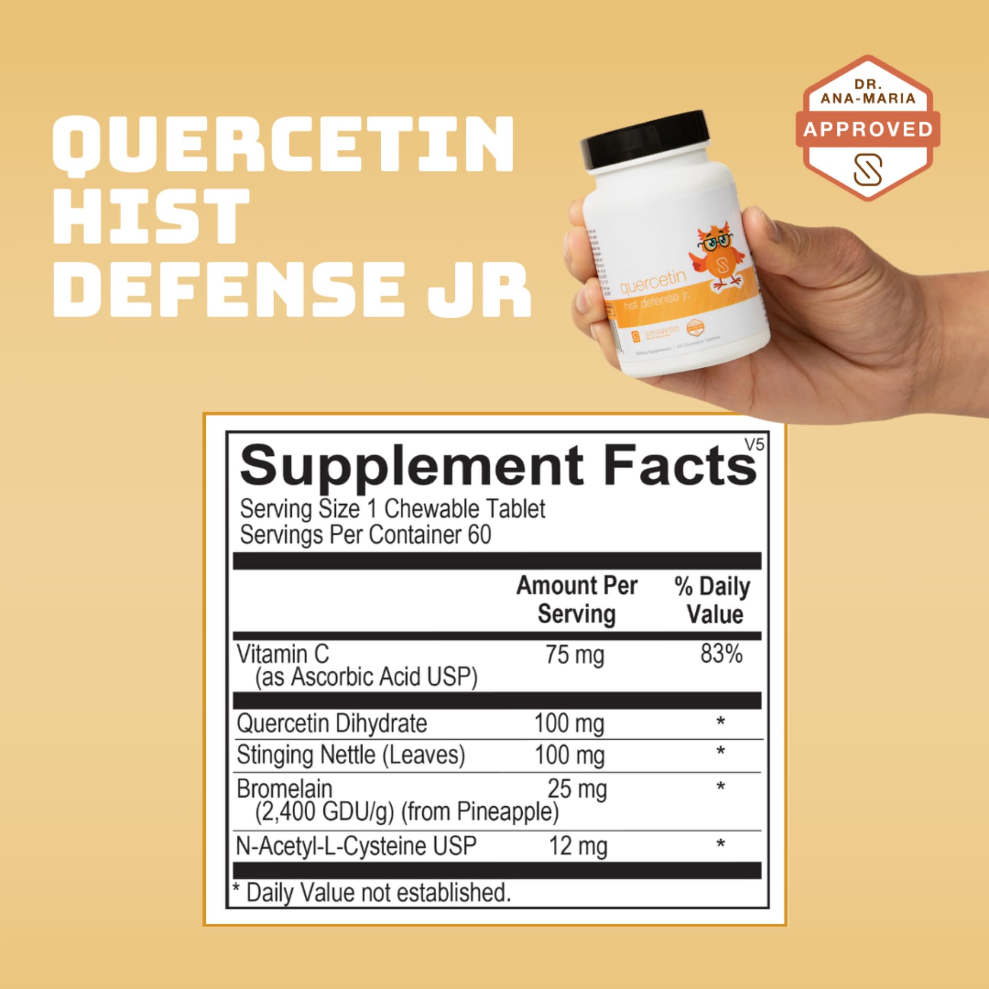 Serawise Quercetin Hist Defense Jr. chewable supplement back view