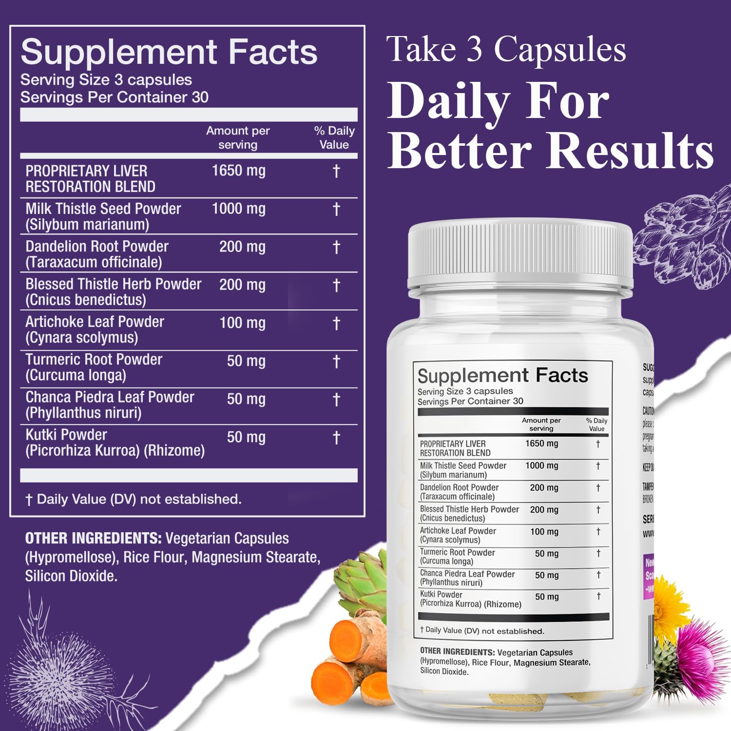 Serene Herbs Artichoke Liver Capsules side view showing the label
