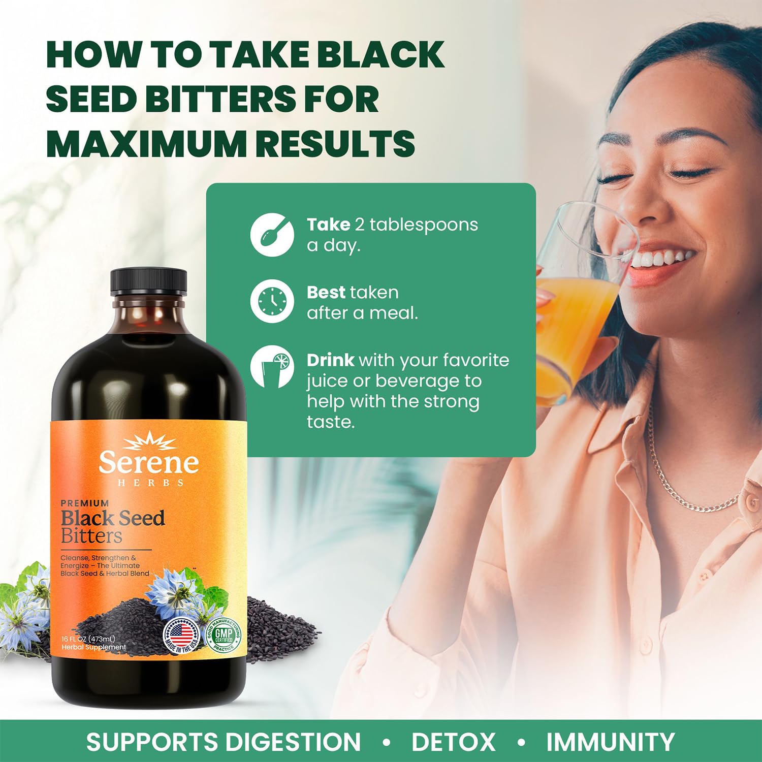Serene Herbs Black Seed Bitters 530g back view