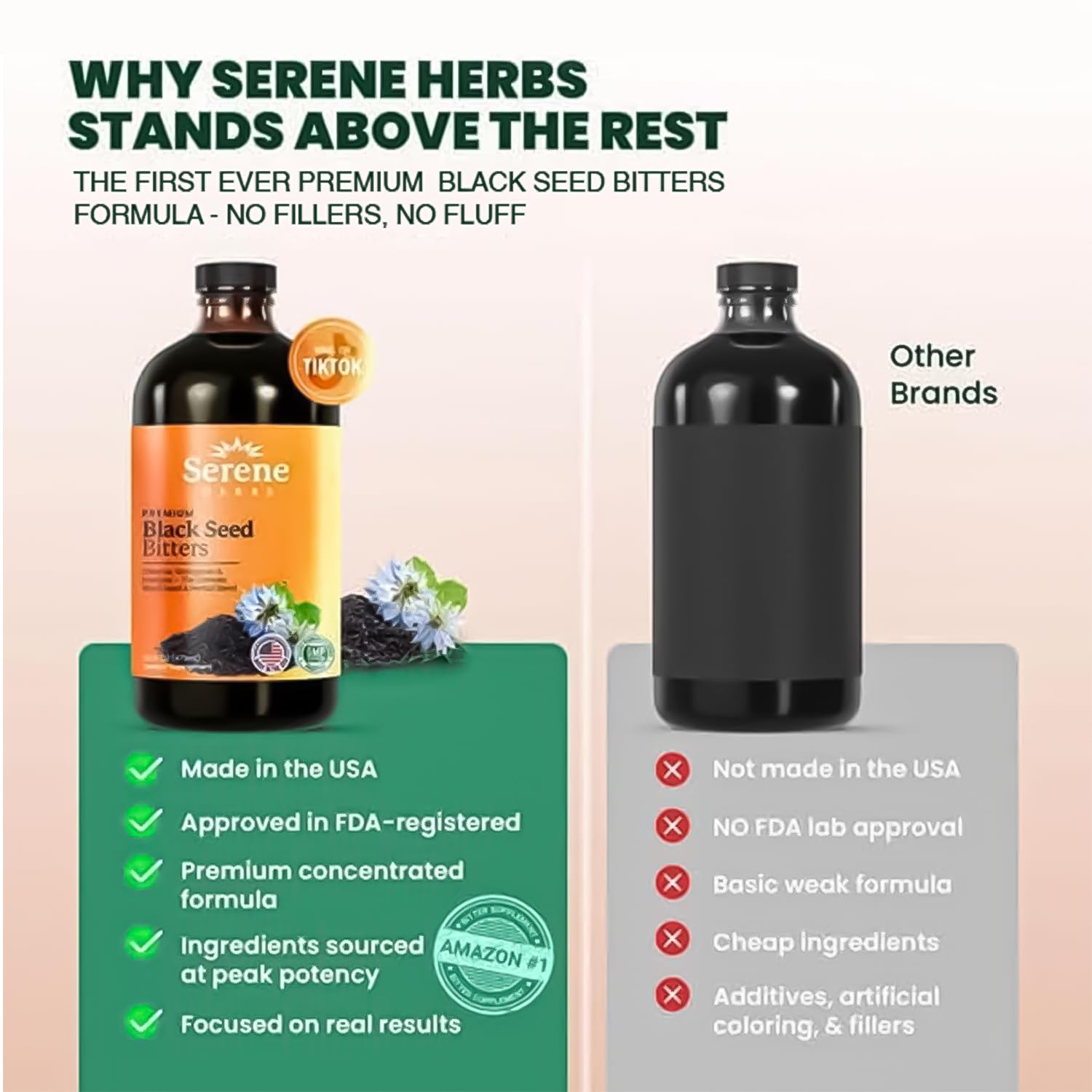 Serene Herbs Black Seed Bitters 530g on a kitchen counter