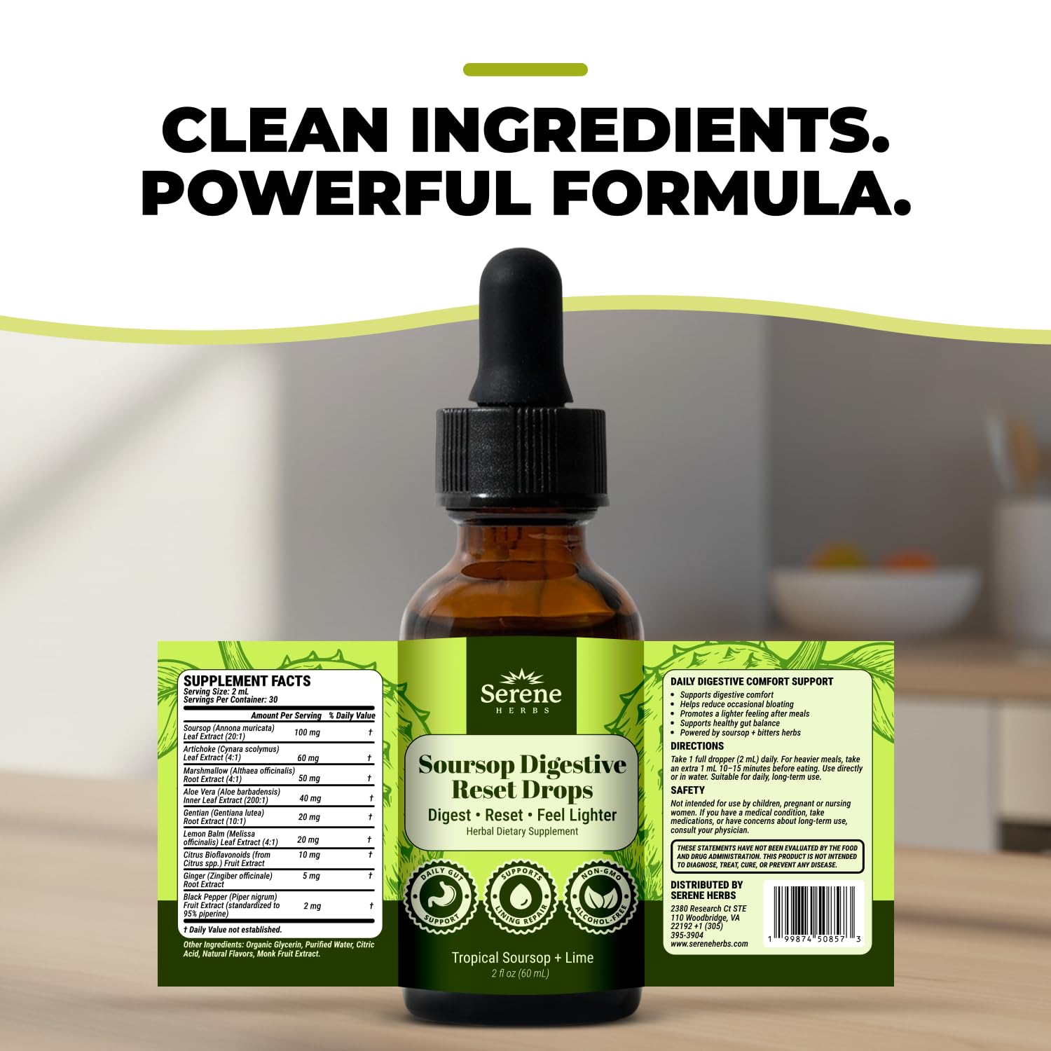 Serene Herbs Soursop daily Reset Drops 2 fl oz packaging
