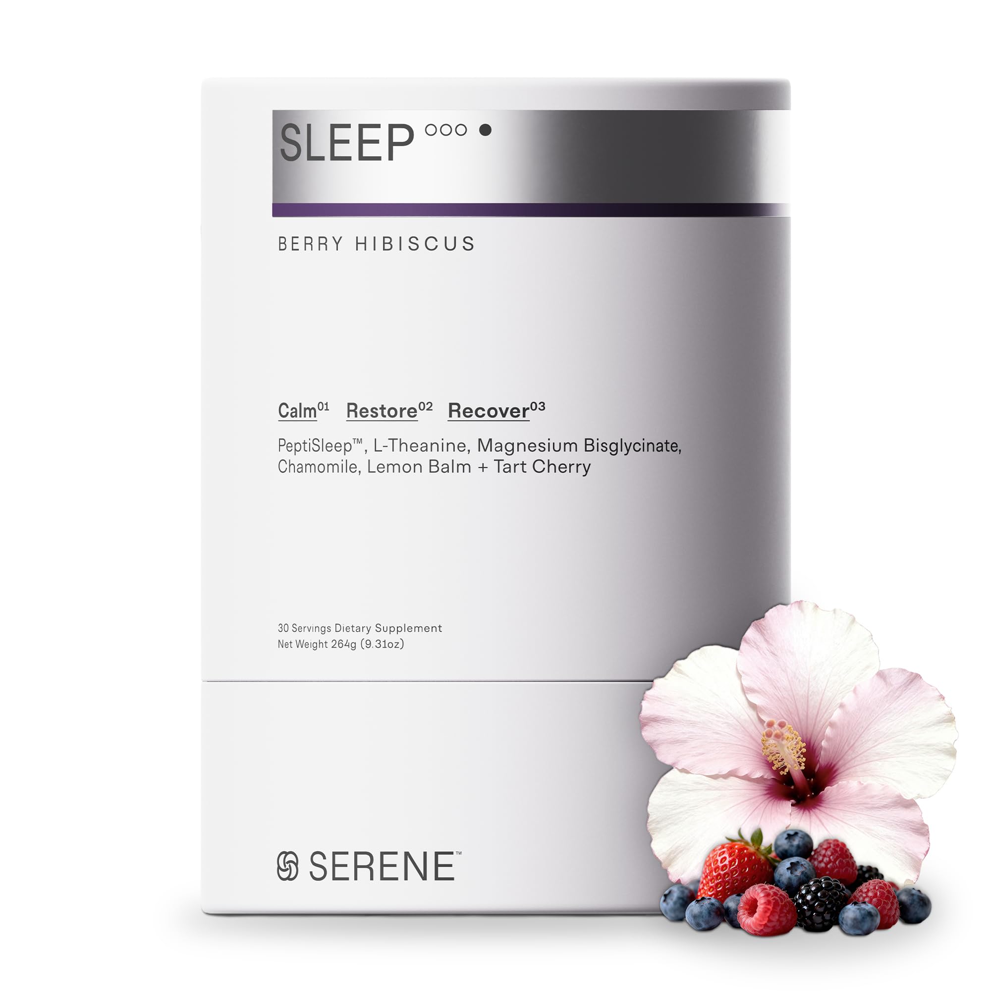 Serene Sleep Magnesium Glycinate Powder front view with packaging