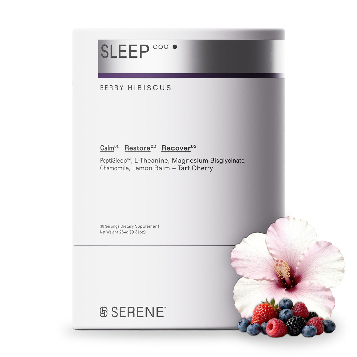 Serene Sleep Magnesium Glycinate Powder front view with packaging
