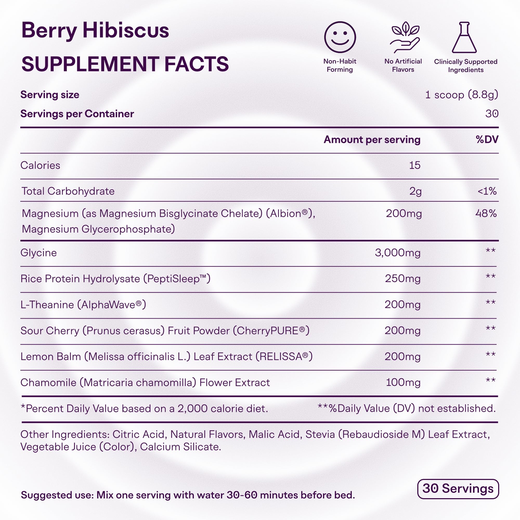Serene Sleep Magnesium Glycinate Powder side view showing label details