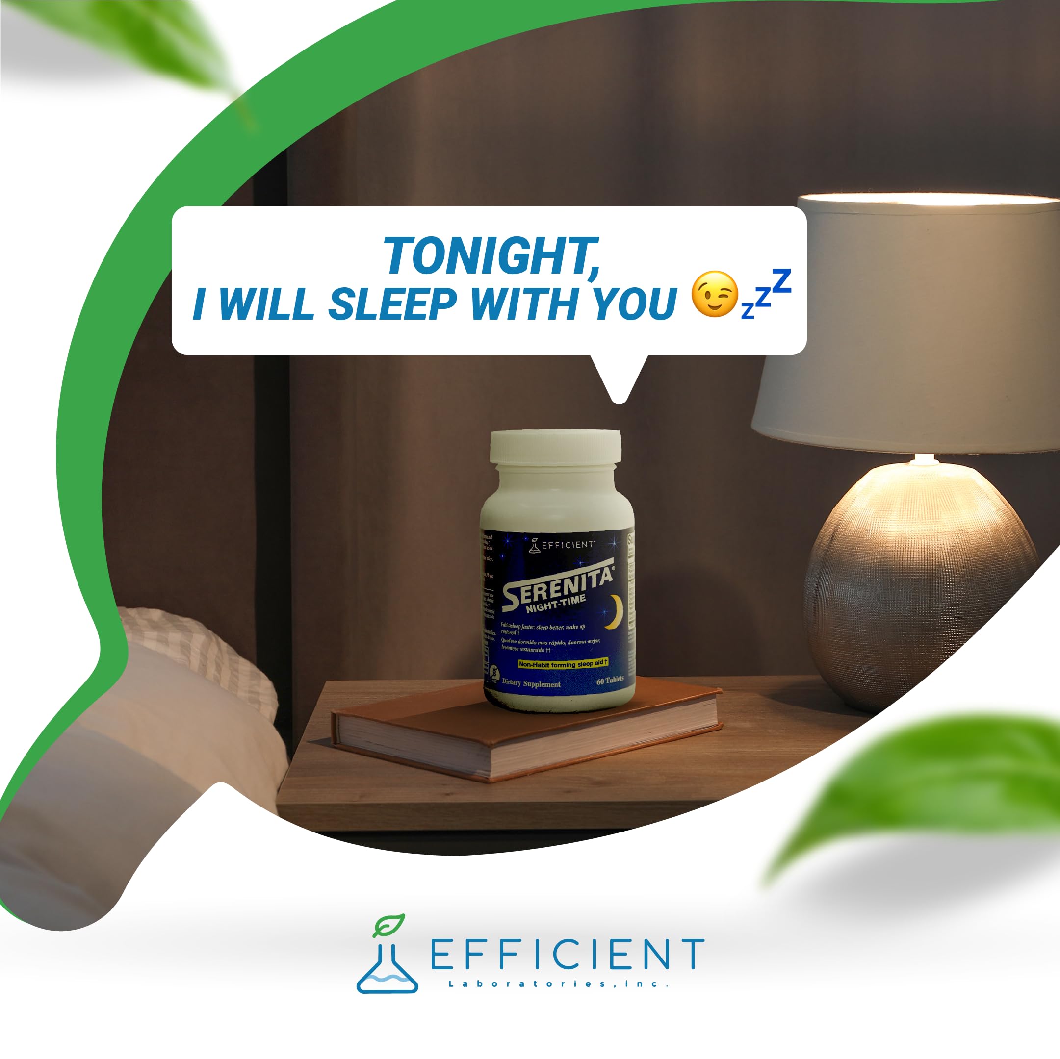 SERENITA Night-Time Sleep Aid capsules on a wooden surface