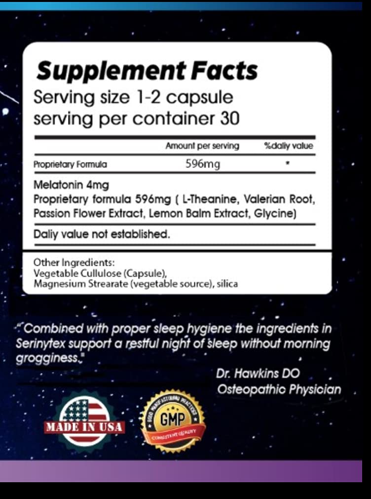 SERINYTEX Supplement packaging and capsules