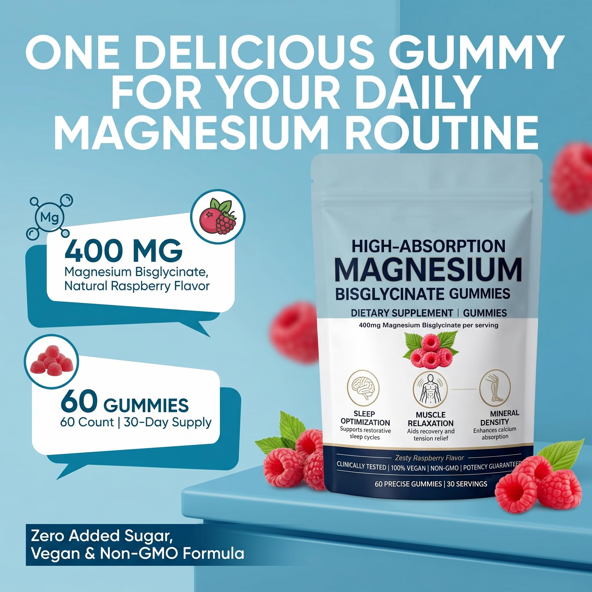 SERSANVE Magnesium Gummies showing raspberry flavour gummies