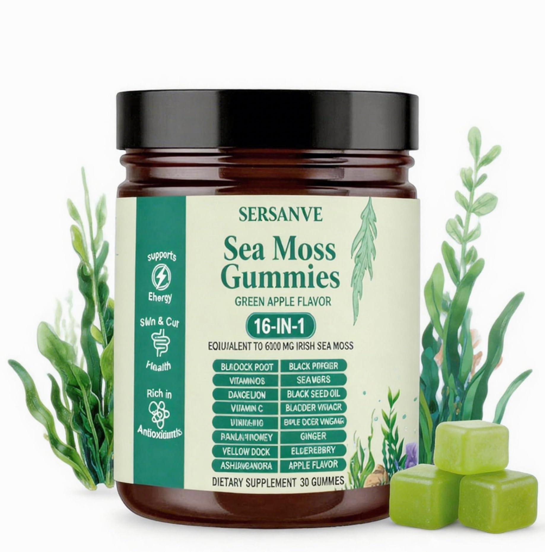 SERSANVE Sea Moss Gummy Vitamins front view of the bottle
