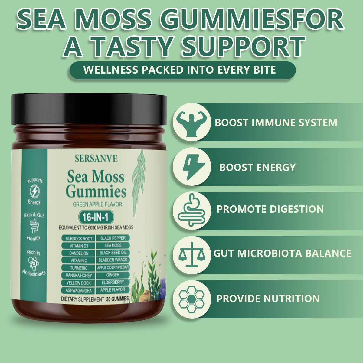 SERSANVE Sea Moss Gummy Vitamins gummies in a hand