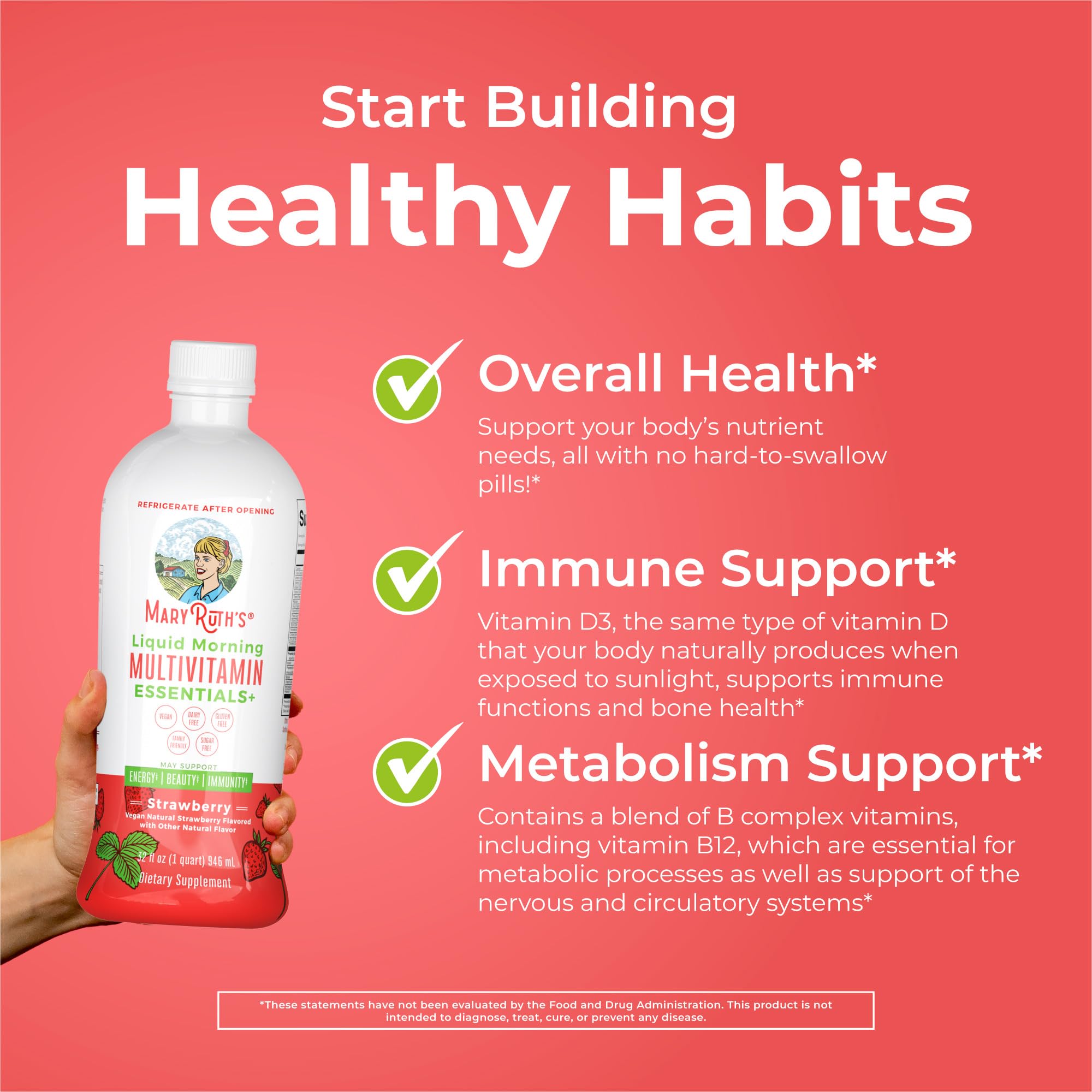 Serving suggestion of MARYRUTH'S Liquid Morning Multivitamin Essentials+ in a glass