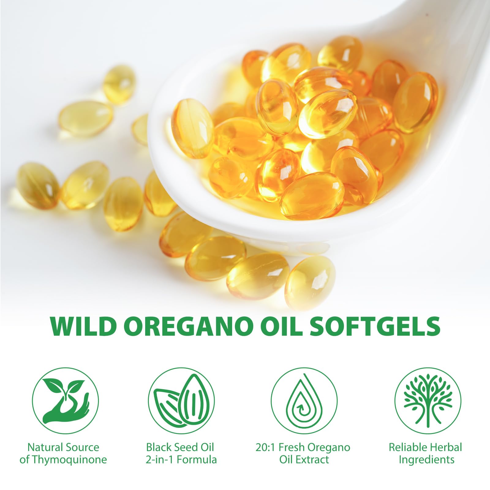 Serving suggestion of WHLH & WELL-BEING Oil of Oregano and Black Seed Oil Capsules
