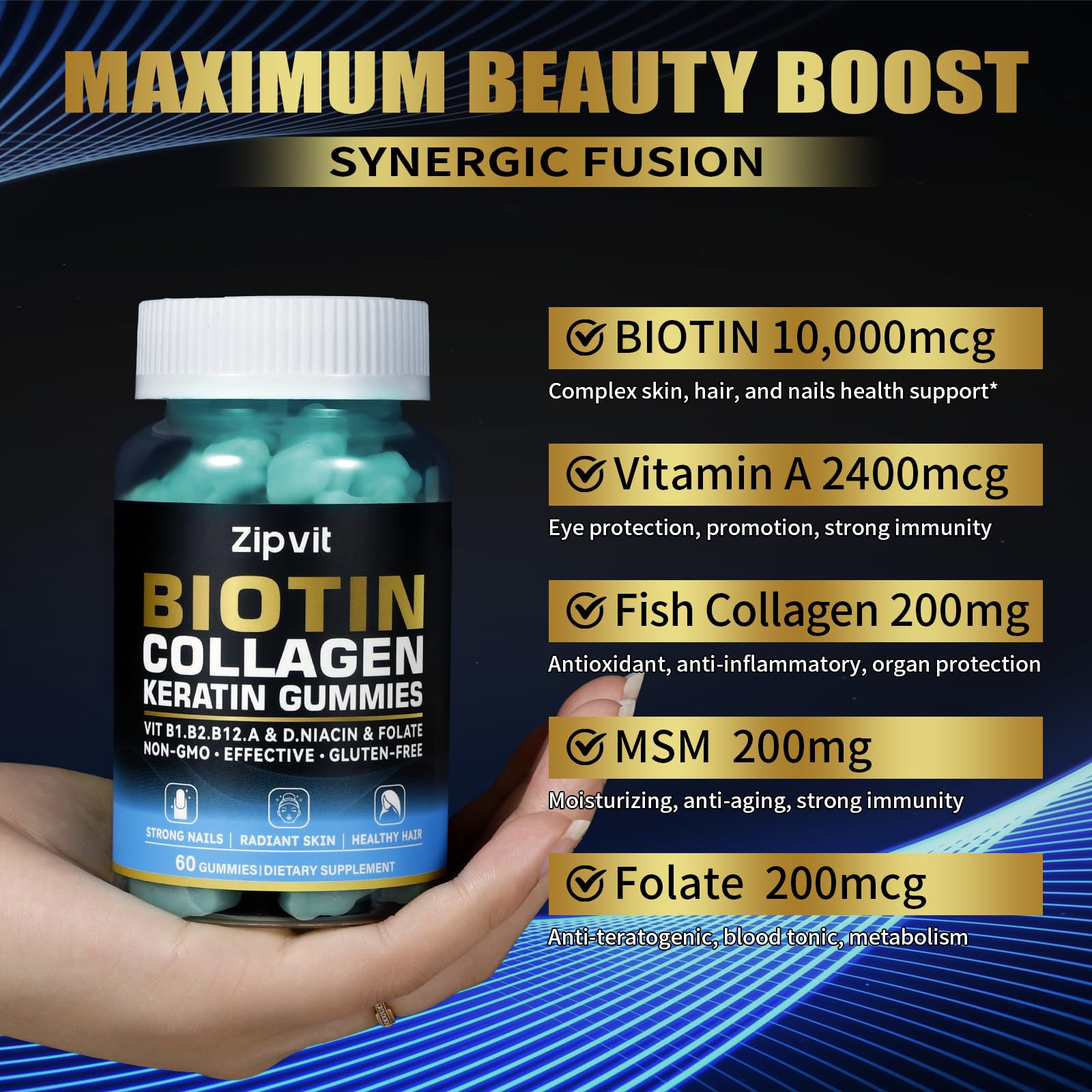 Serving suggestion of Zipvit Biotin Collagen Gummies