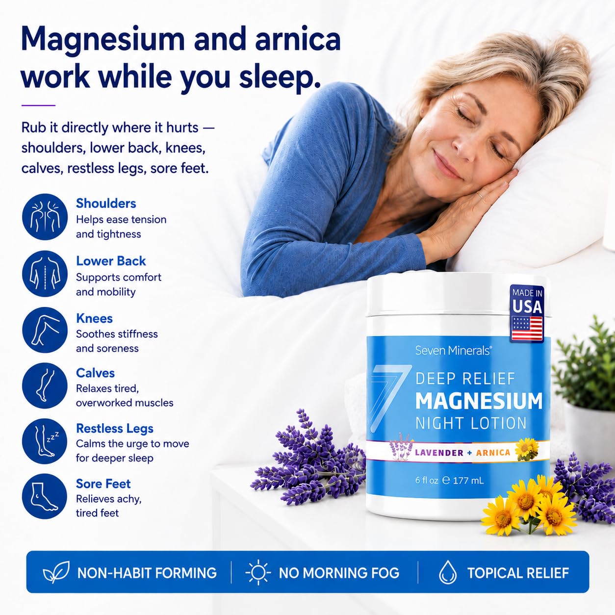 Seven Minerals Deep Relief Magnesium Night Lotion application on skin