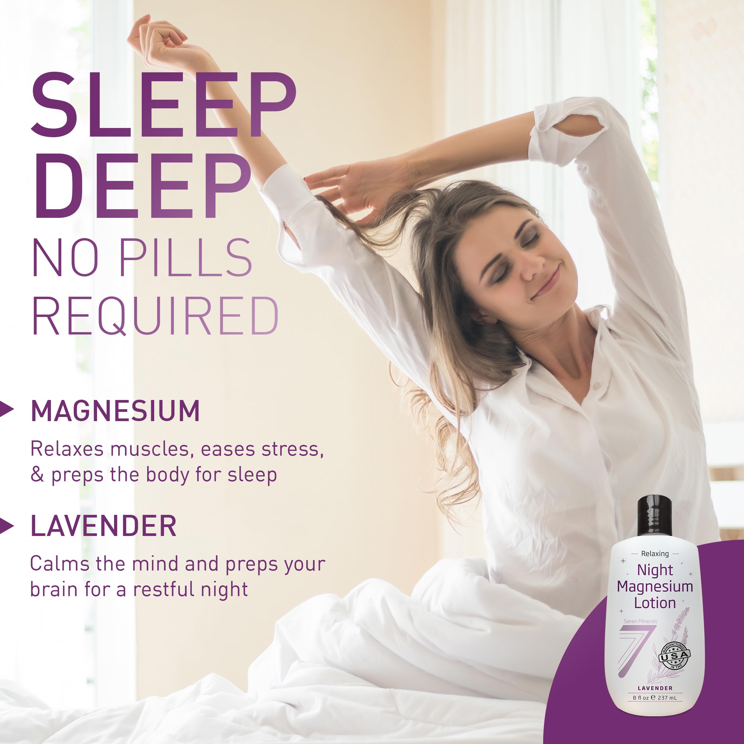 Seven Minerals Lavender Magnesium Lotion bottle side view