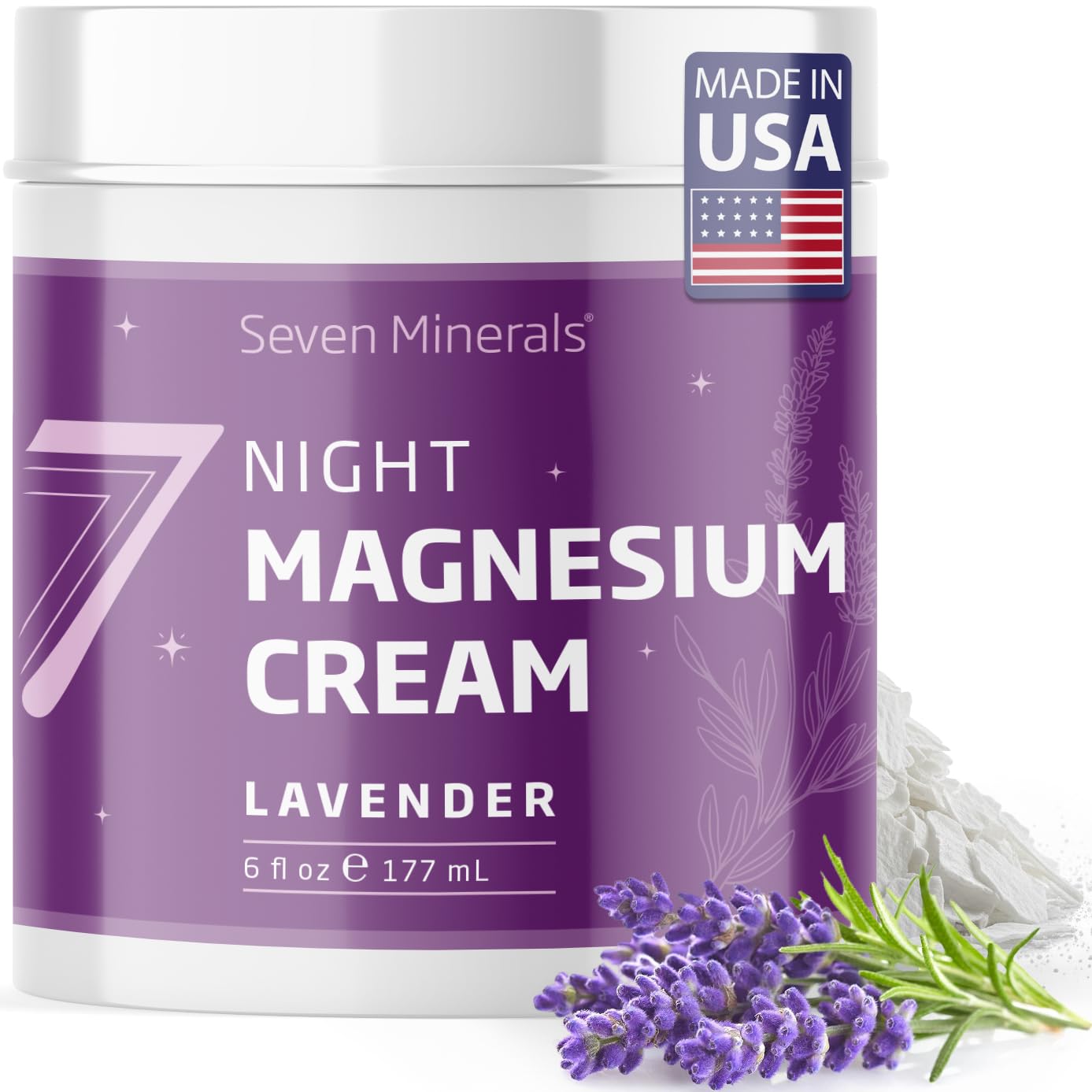 Seven Minerals Night Magnesium Cream Lavender 6 fl oz front view