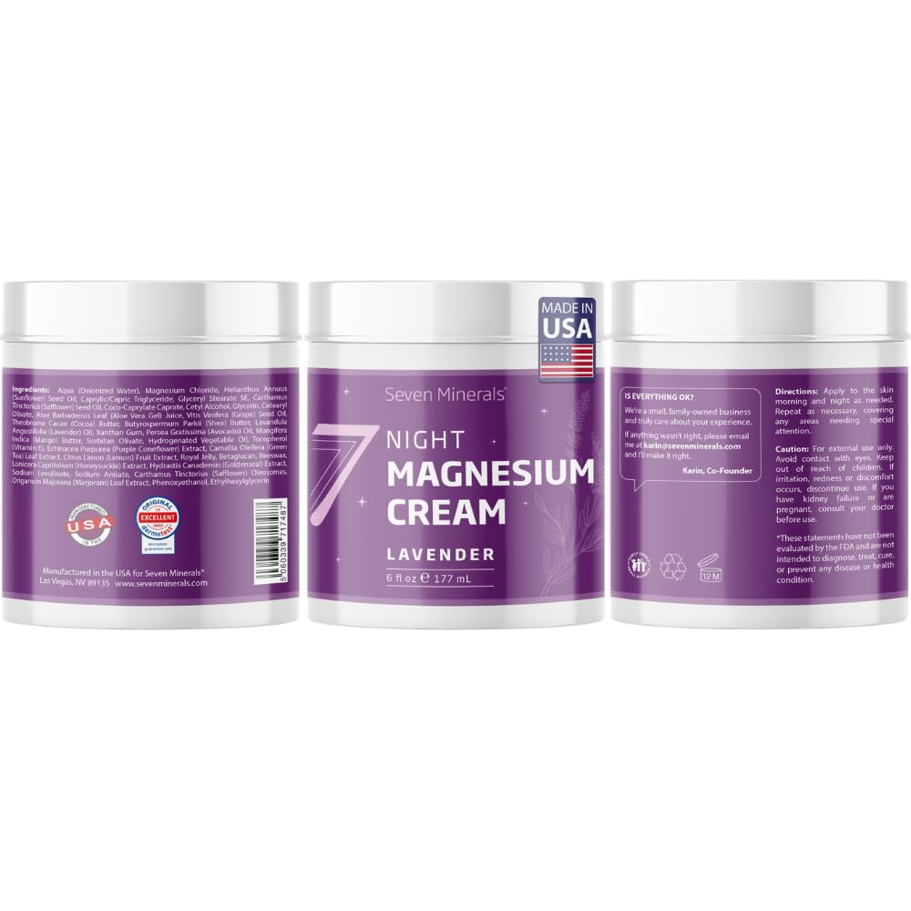 Seven Minerals Night Magnesium Cream Lavender 6 fl oz side view