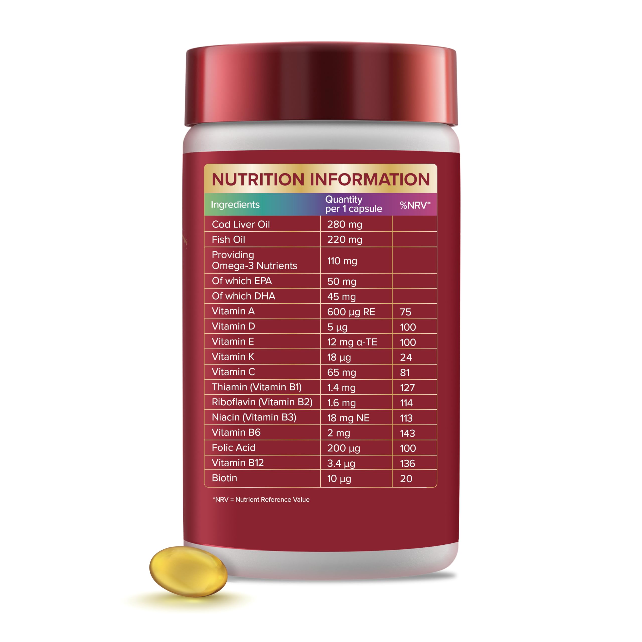 Seven Seas Cod Liver Oil Plus Multivitamins capsule close-up
