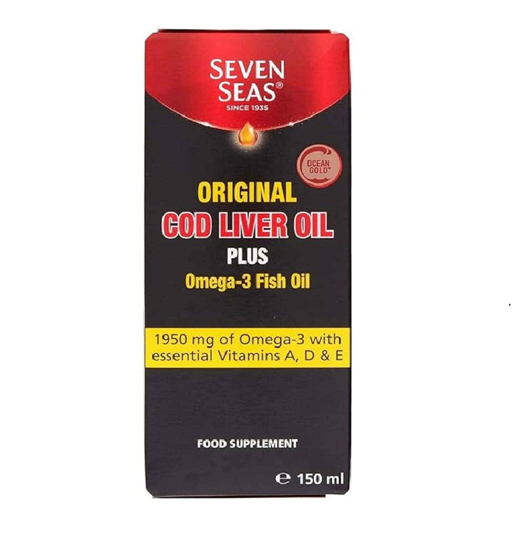 Seven Seas Original Cod Liver Oil 150ml bottle side view