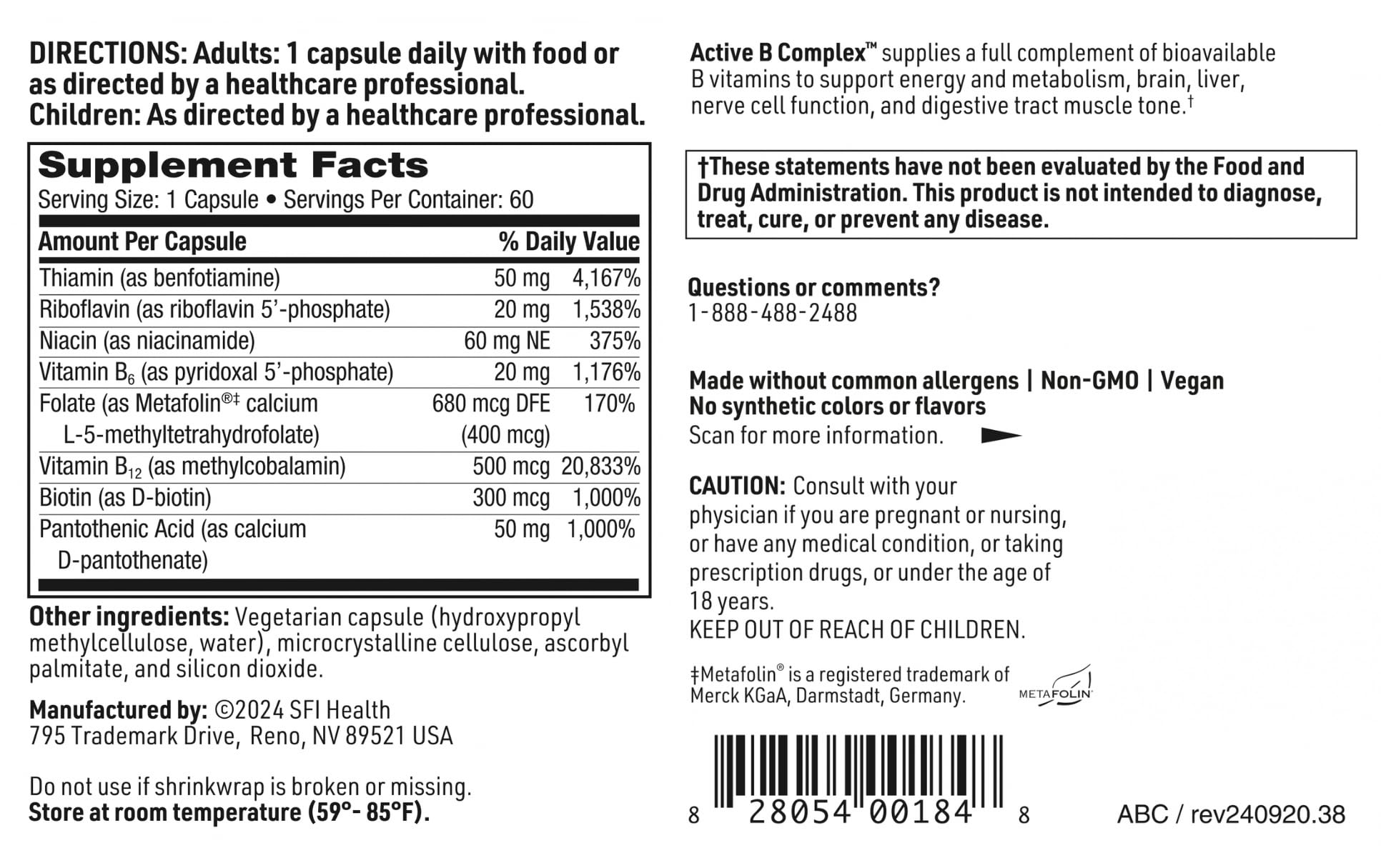SFI Health B-Complex Vitamin Supplement 41g packaging