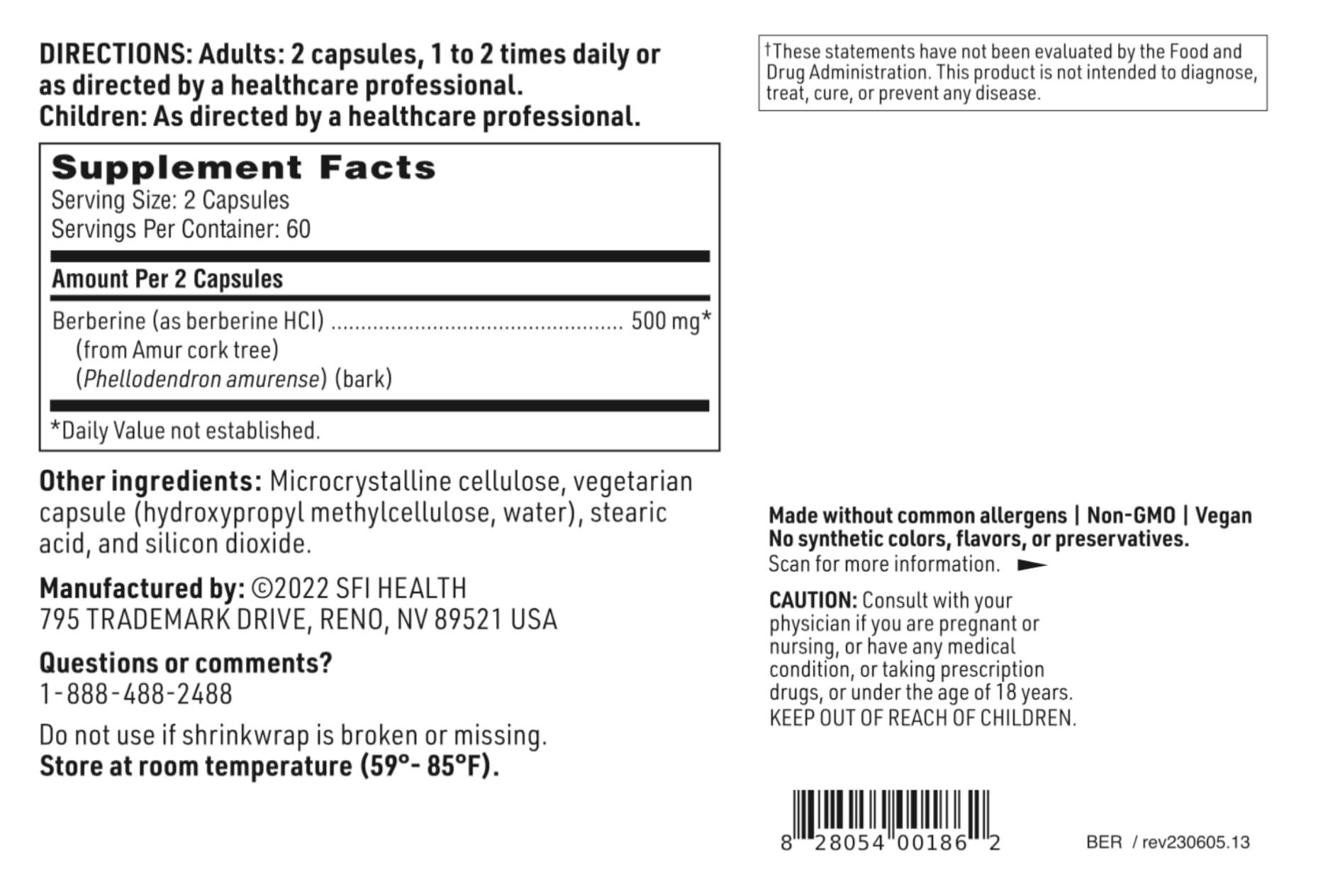 SFI Health Berberine HCI 500mg supplement in a kitchen setting