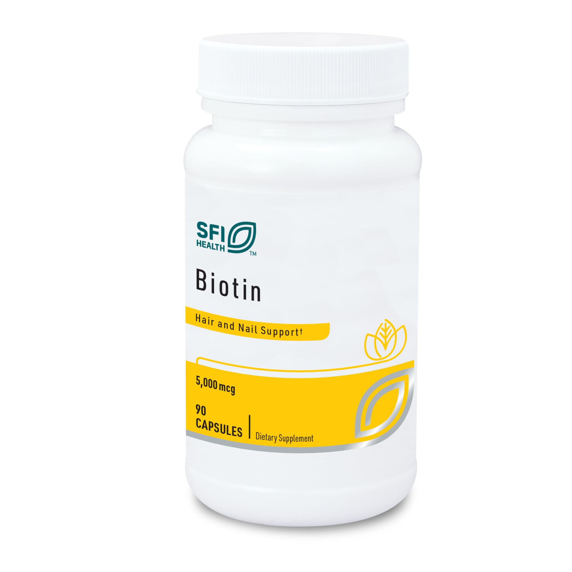 SFI Health Biotin 5000 mcg supplement capsules front view