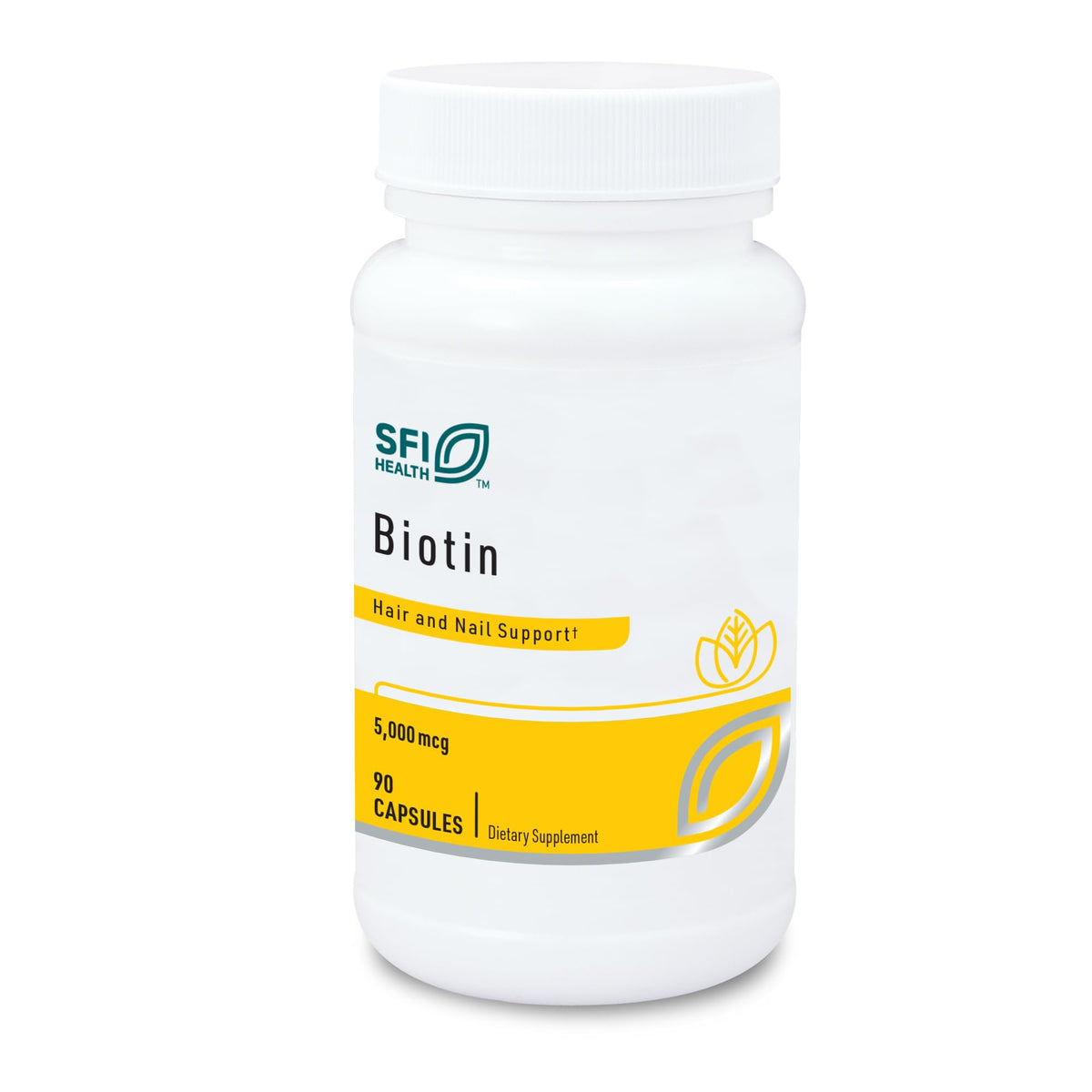SFI Health Biotin 5000 mcg supplement capsules front view