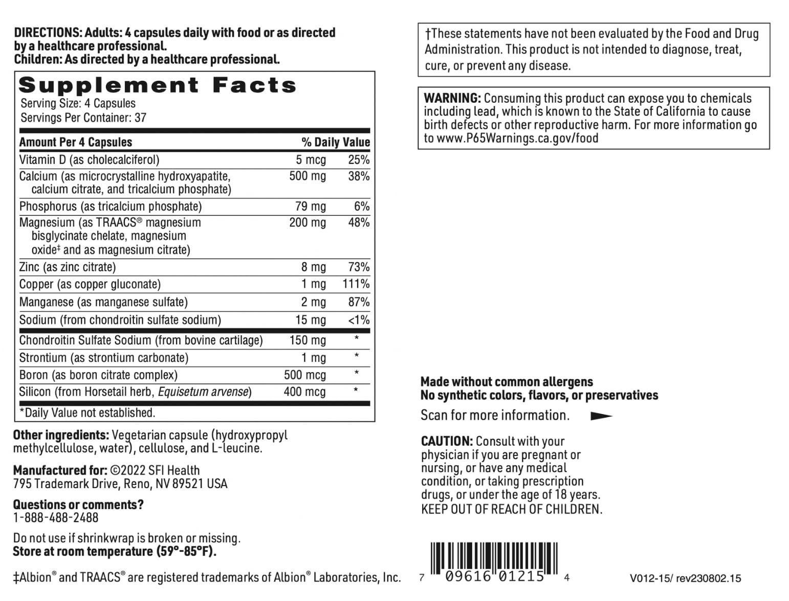 SFI Health Cal-Assimilate Plus® Calcium Supplement ingredients list