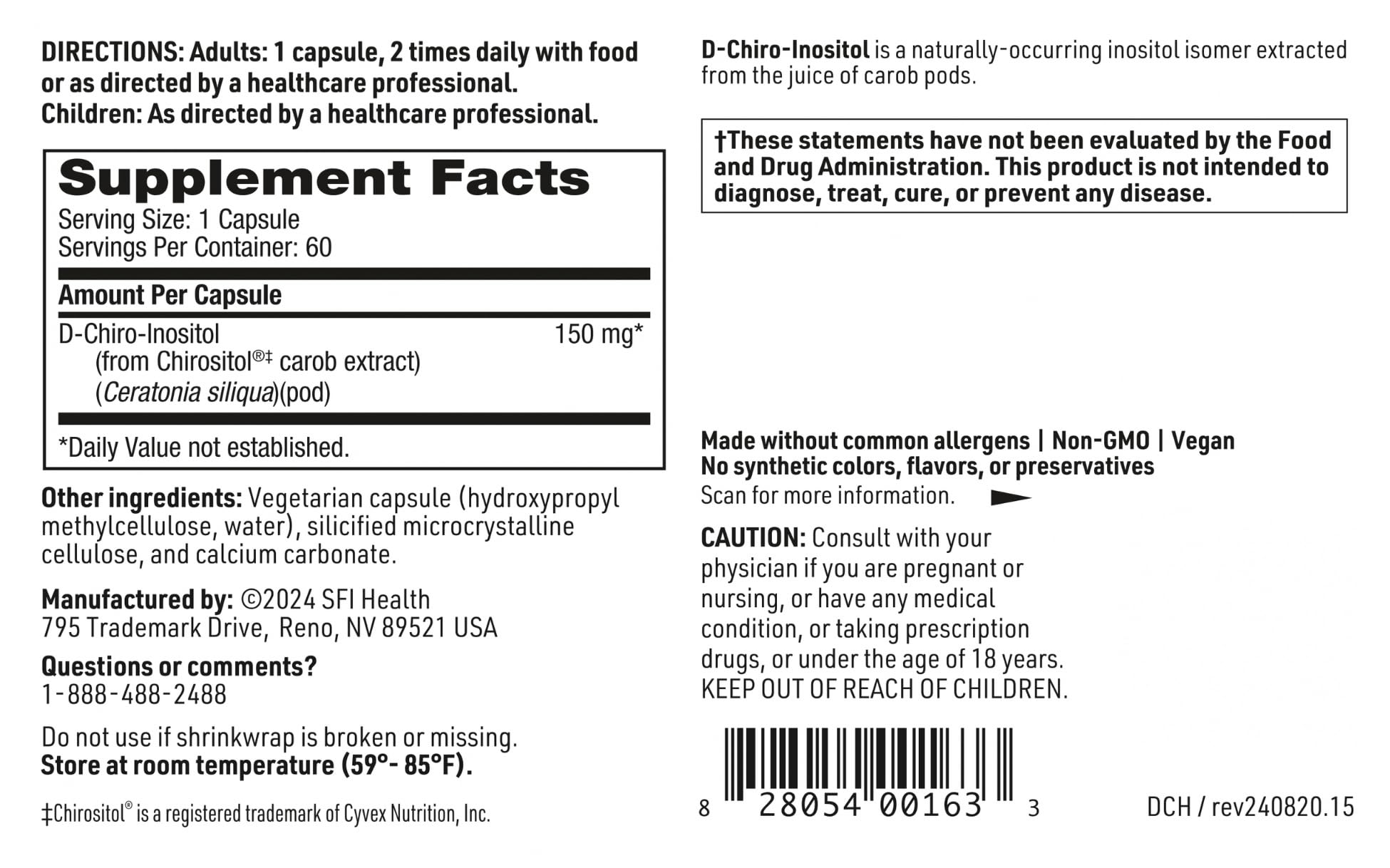 SFI Health D-Chiro-Inositol 150mg capsules with carob pods