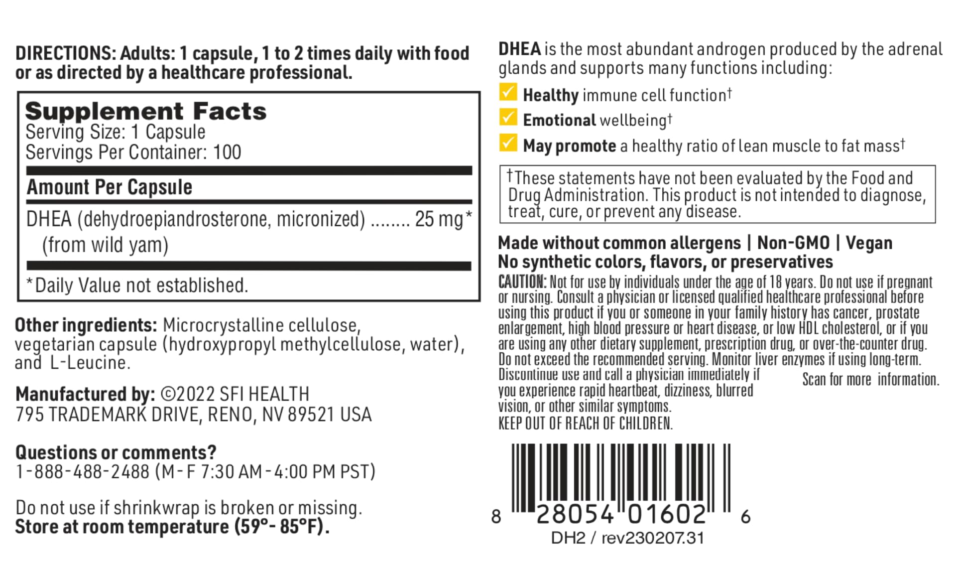 SFI Health DHEA 25 mg supplement bottle