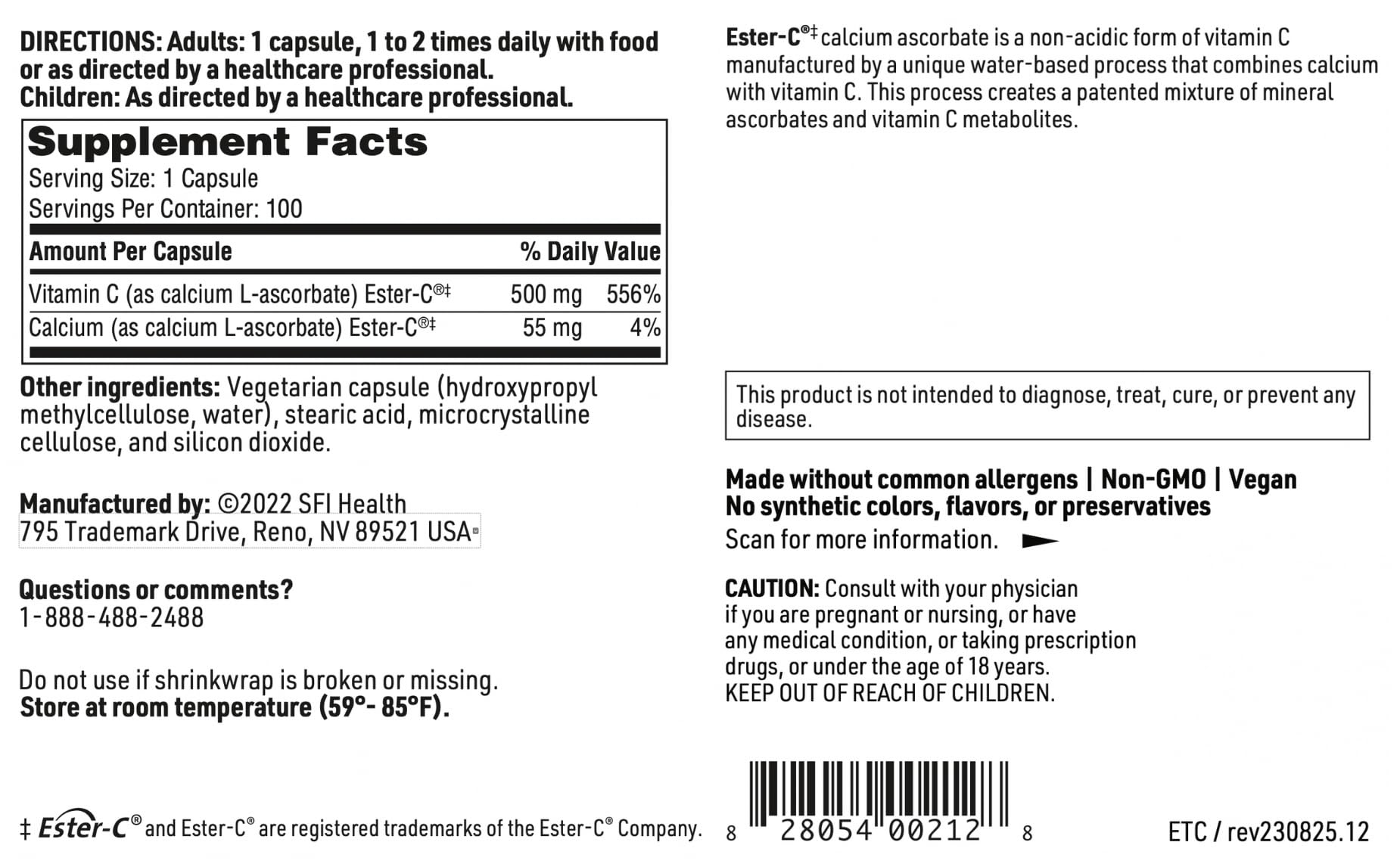 SFI Health Ester-C Vitamin C 100g on a wooden table